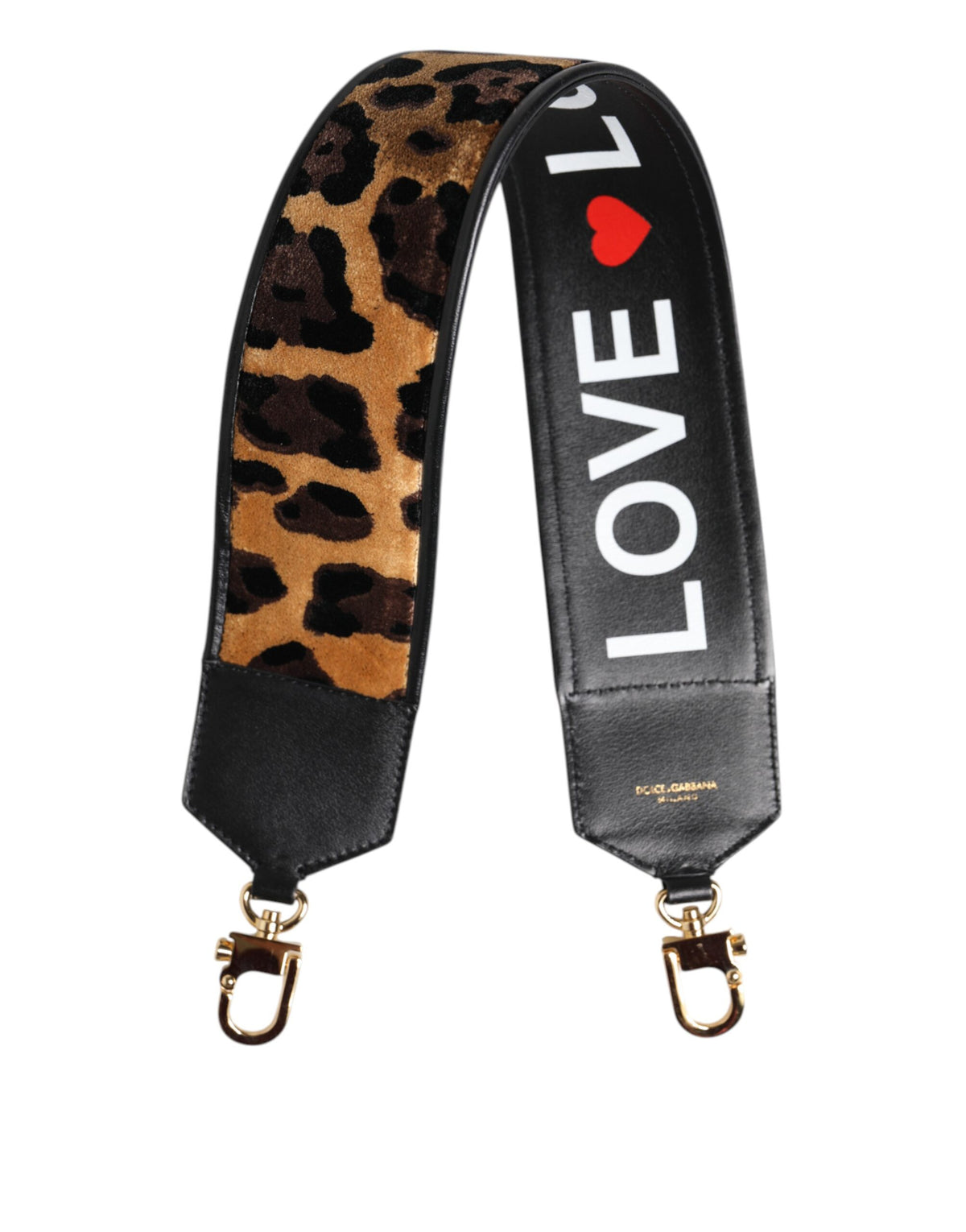 Bandoulière de sac Dolce & Gabbana femme réversible léopard en coton et cuir noir – WMB523