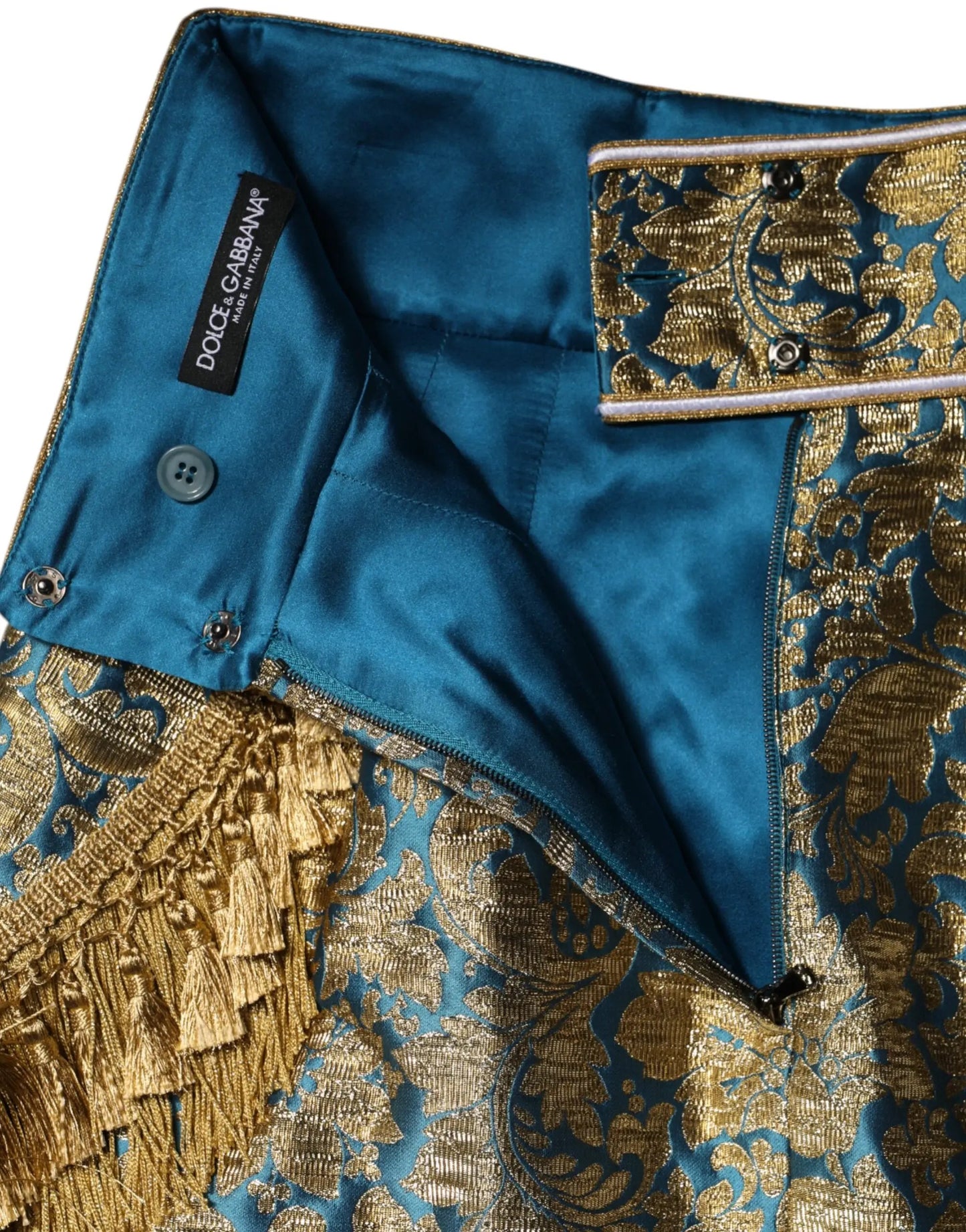 Dolce & Gabbana Blue Floral Jacquard Tasseled Mini Skirt by Dolce & Gabbana