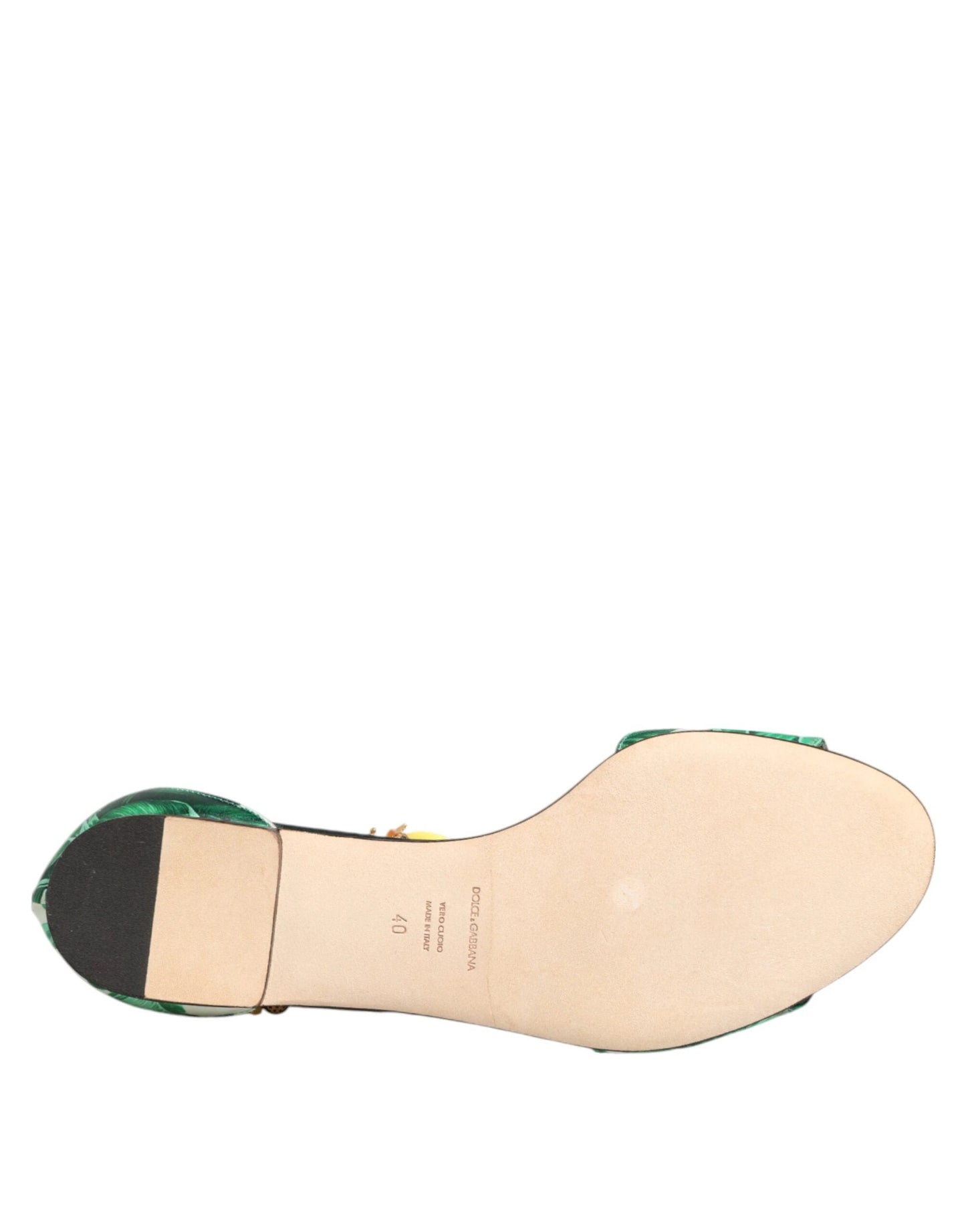 Dolce & Gabbana Green Mink Fur Satin Banana Leaf Sandals Shoes by Dolce & Gabbana