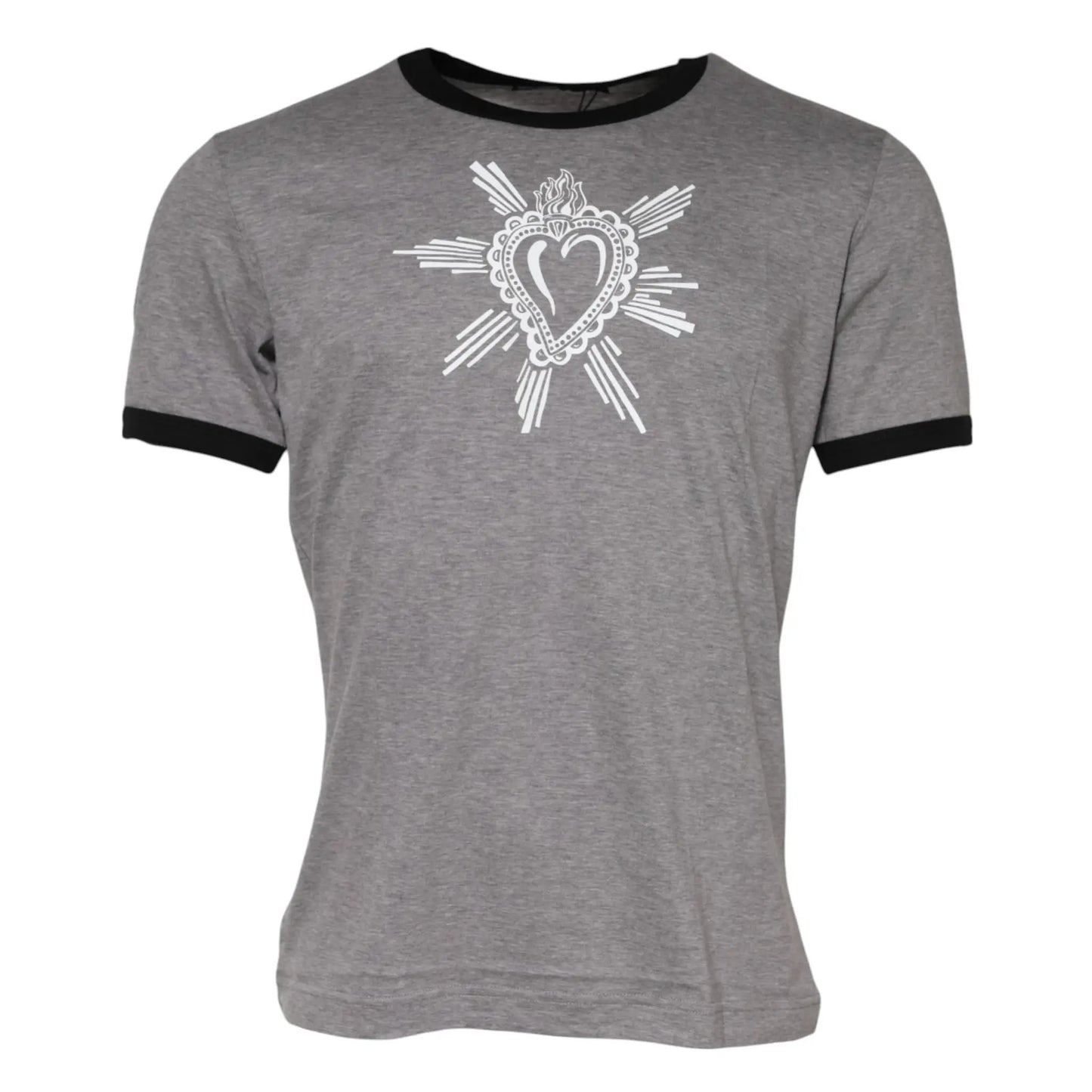 Dolce & Gabbana Gray Sacred Heart Cotton Crew Neck T-shirt by Dolce & Gabbana