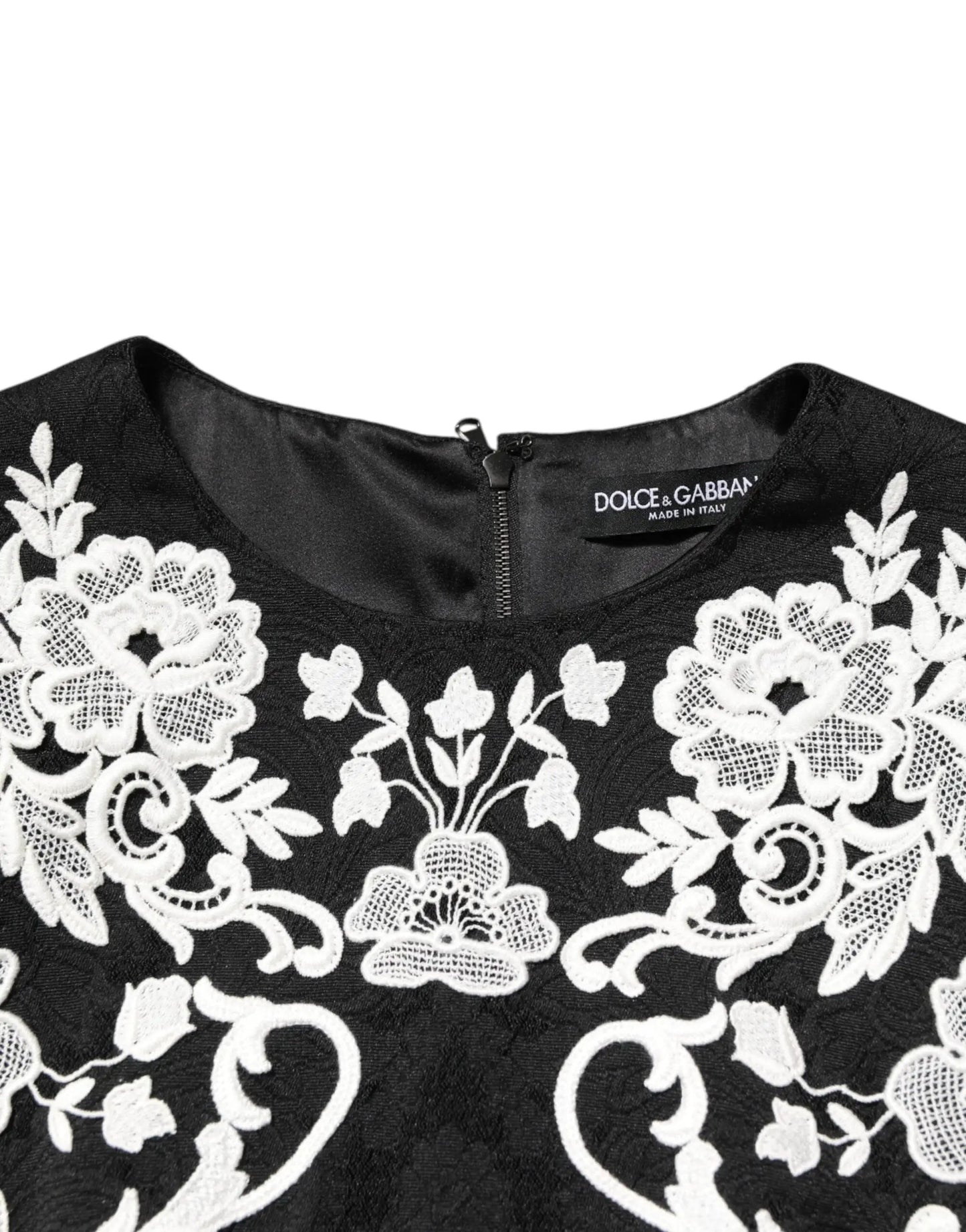 Dolce & Gabbana Black Lace Trim Short Sleeves A-line Dress by Dolce & Gabbana