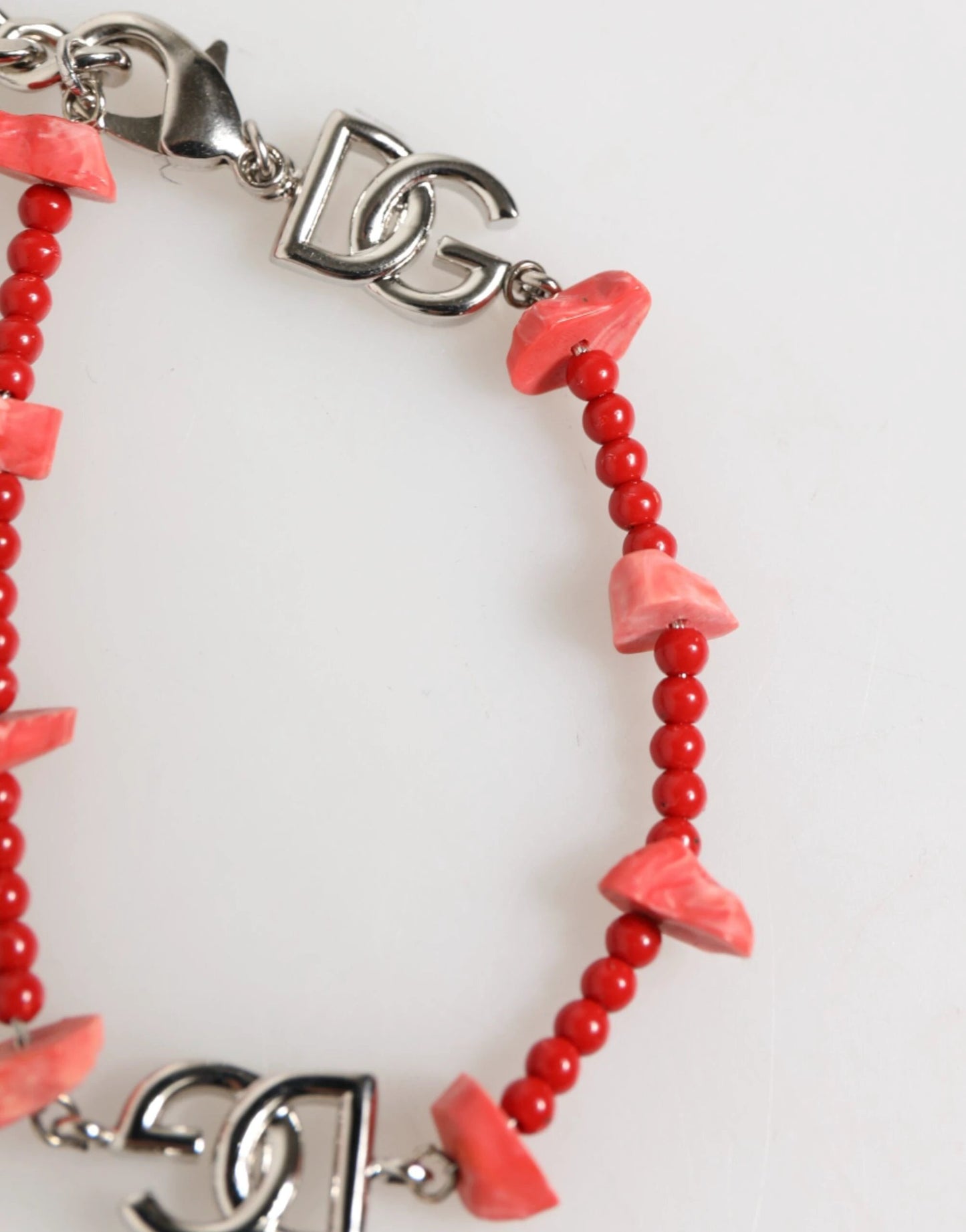 Dolce & Gabbana Silver Tone Brass Beaded Resin DG Logo Chain Men Bracelet by Dolce & Gabbana