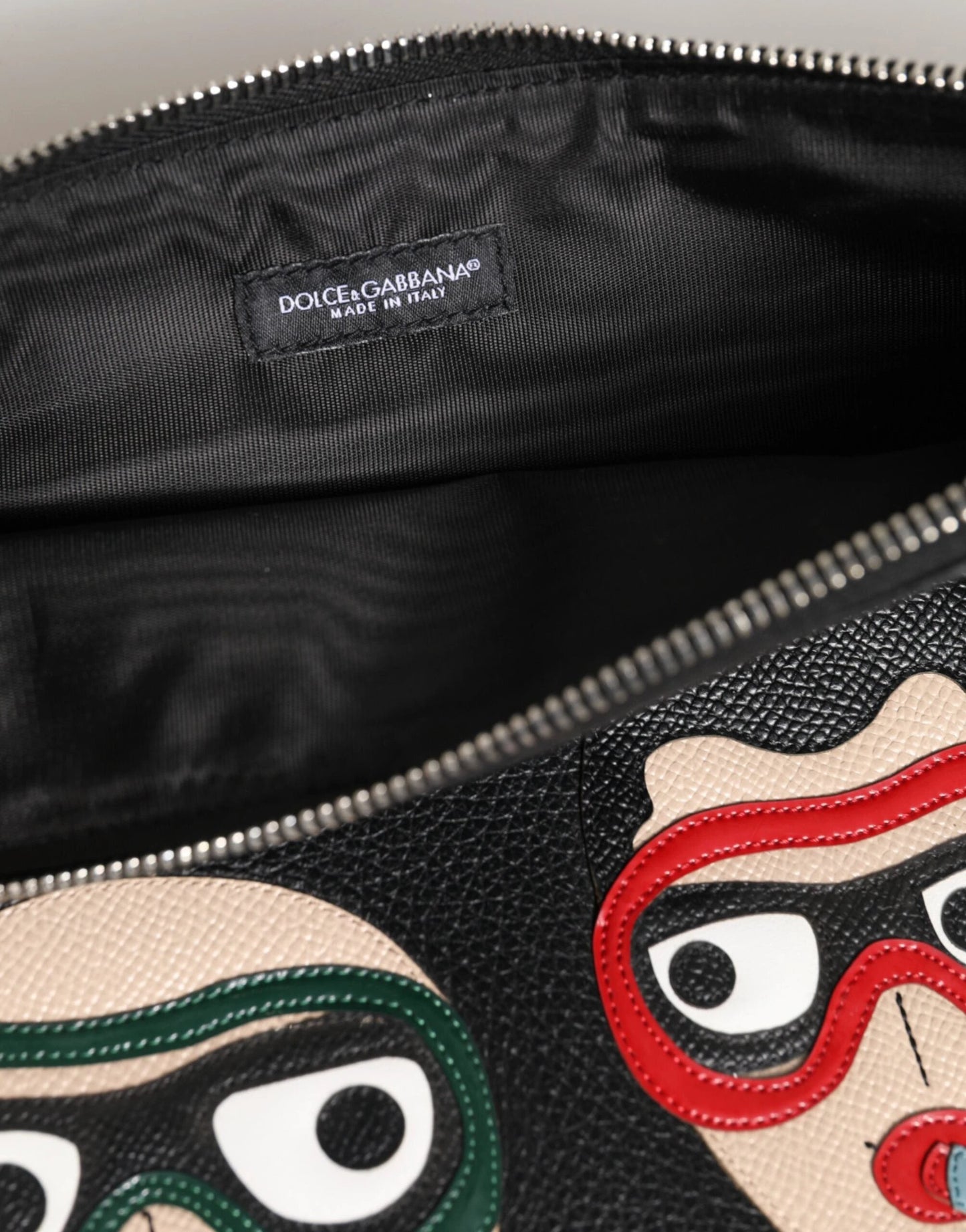 Dolce & Gabbana Black Leather #DGFAMILY Embellished Men Clutch Pouch Bag by Dolce & Gabbana