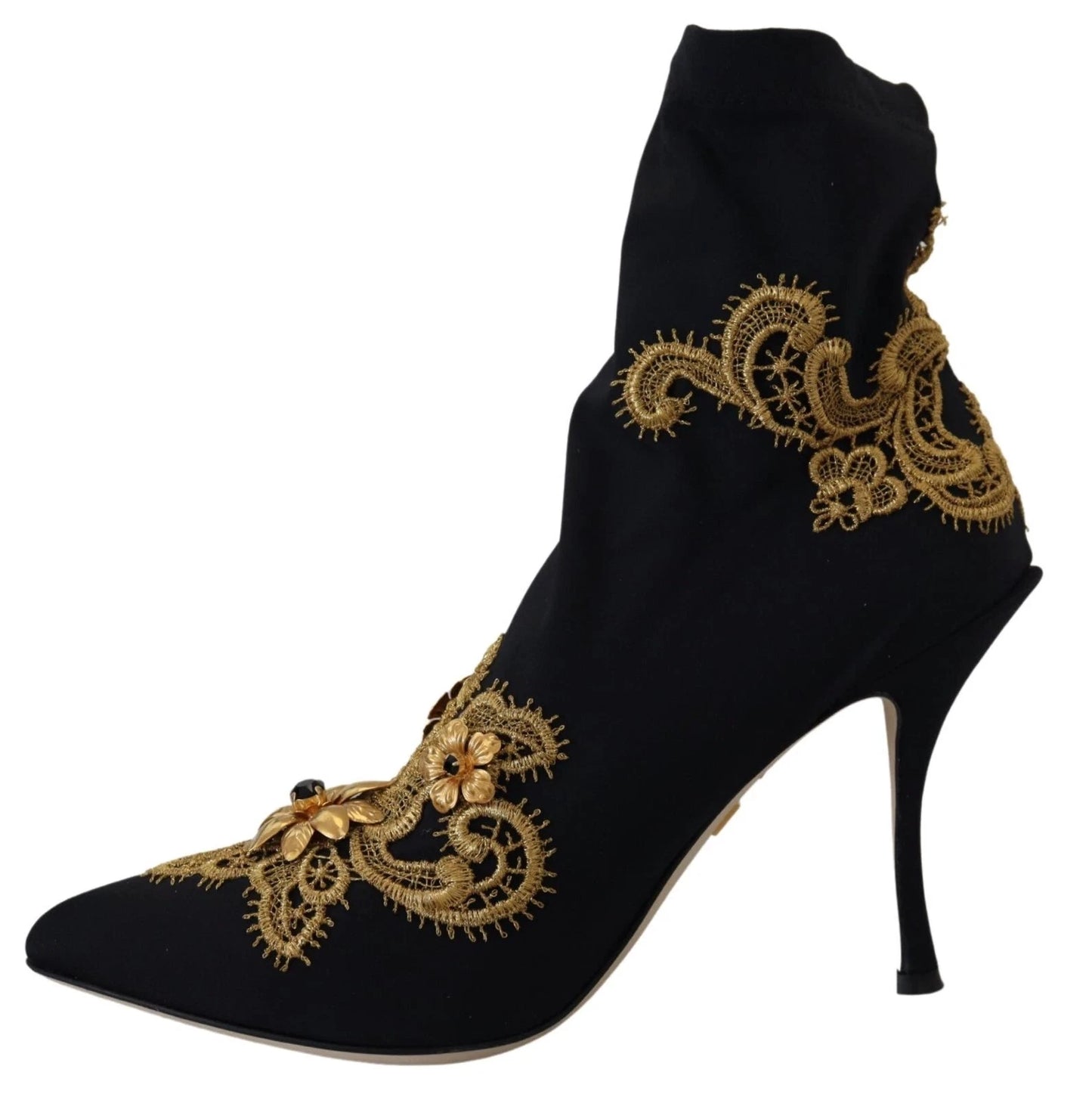 Dolce & Gabbana Black Gold Embroidery Crystal Boots Shoes by Dolce & Gabbana
