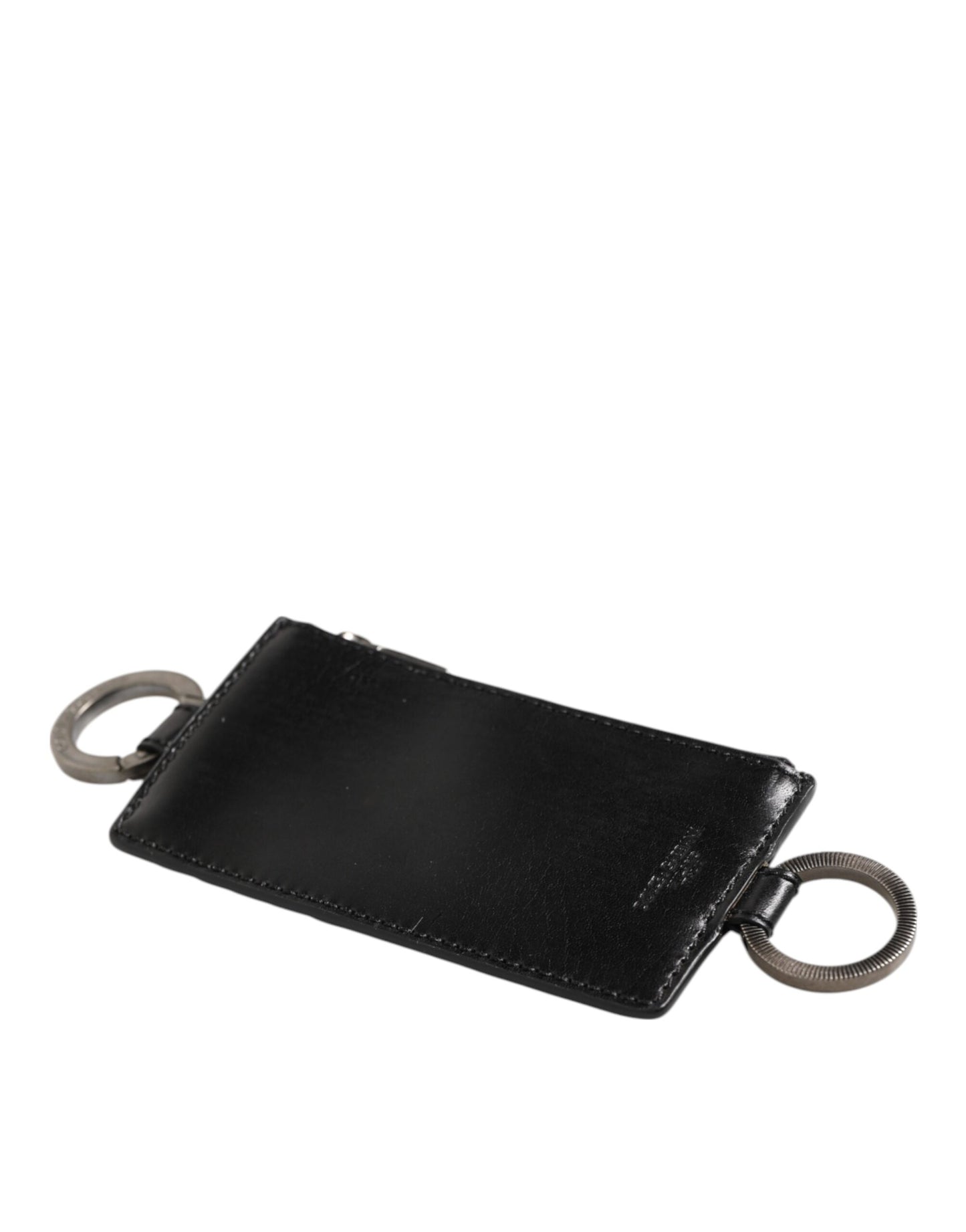 Dolce & Gabbana Black Leather Logo Embossed Lanyard Card Holde Wallet