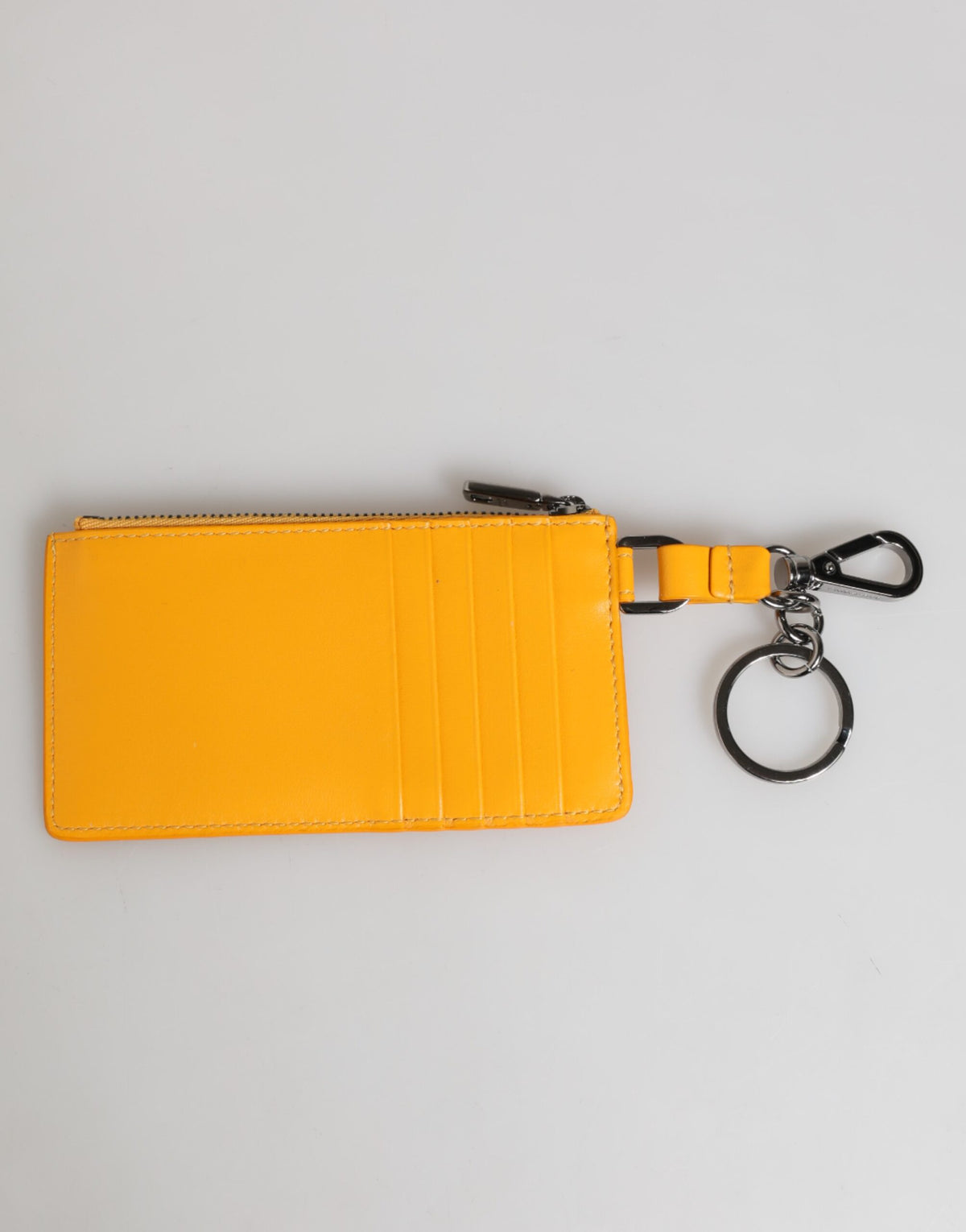 Porte-cartes Dolce & Gabbana homme en cuir de veau jaune orangé avec porte-clés – SMY11325