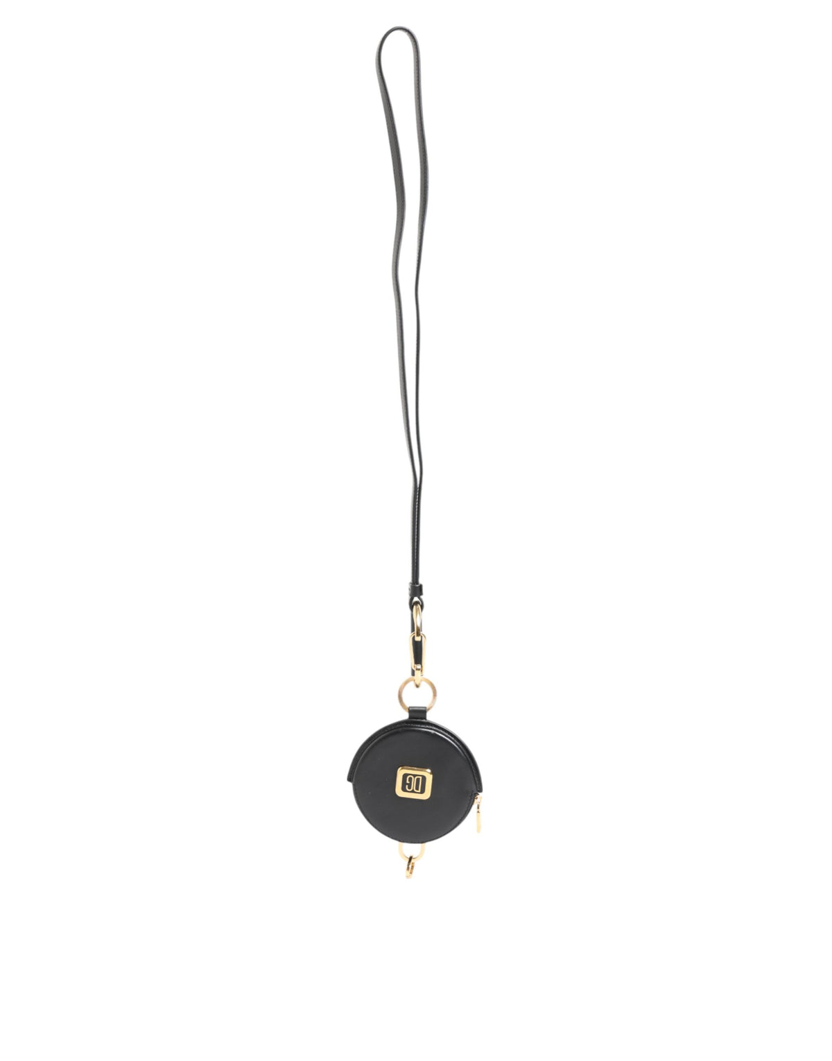 Porte-monnaie rond Dolce & Gabbana en cuir de veau noir avec cordon – SMY11036