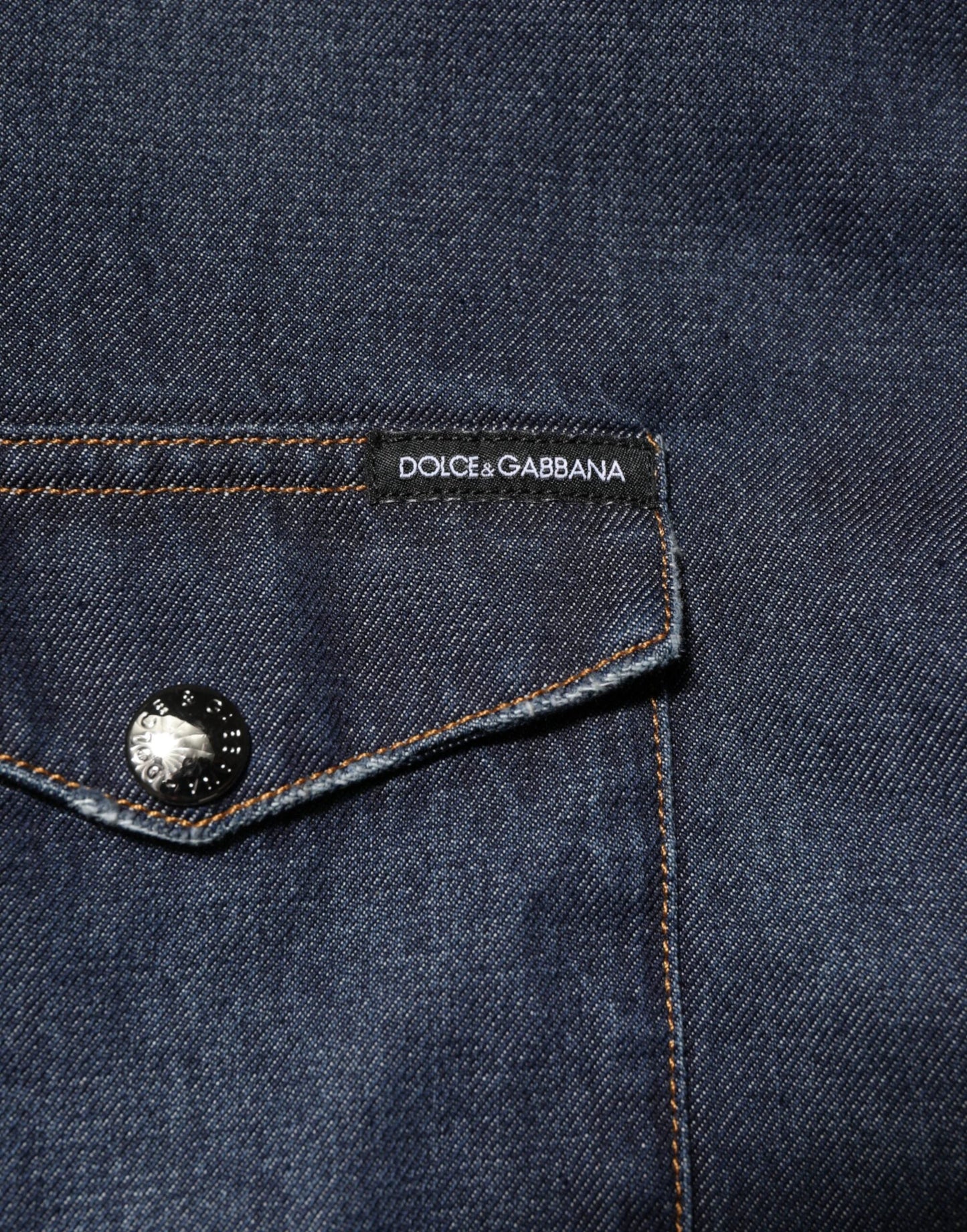 Dolce & Gabbana Blue Denim Button Casual Logo Patch Men Shirt by Dolce & Gabbana