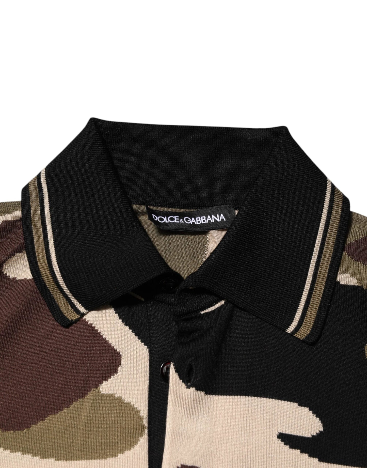 Dolce & Gabbana Camouflage Brown Silk MilitaryPolo T-shirt by Dolce & Gabbana