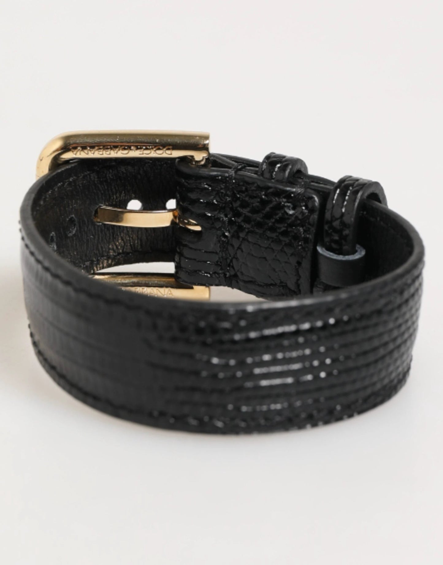 Dolce & Gabbana Black Embossed Leather Gold Buckle Belt Strap Bracelet by Dolce & Gabbana