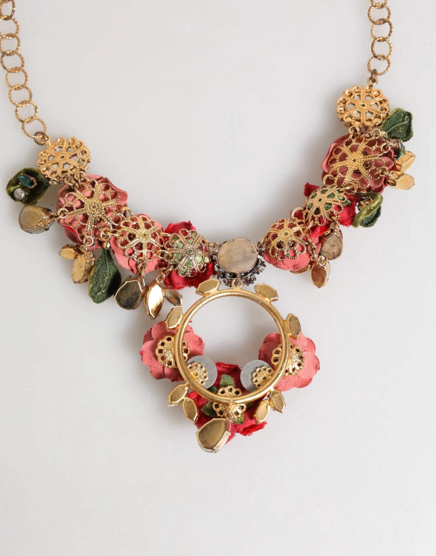 Dolce & Gabbana Red Rose Floral Crystal Embellished Statement Jewelry Necklace by Dolce & Gabbana