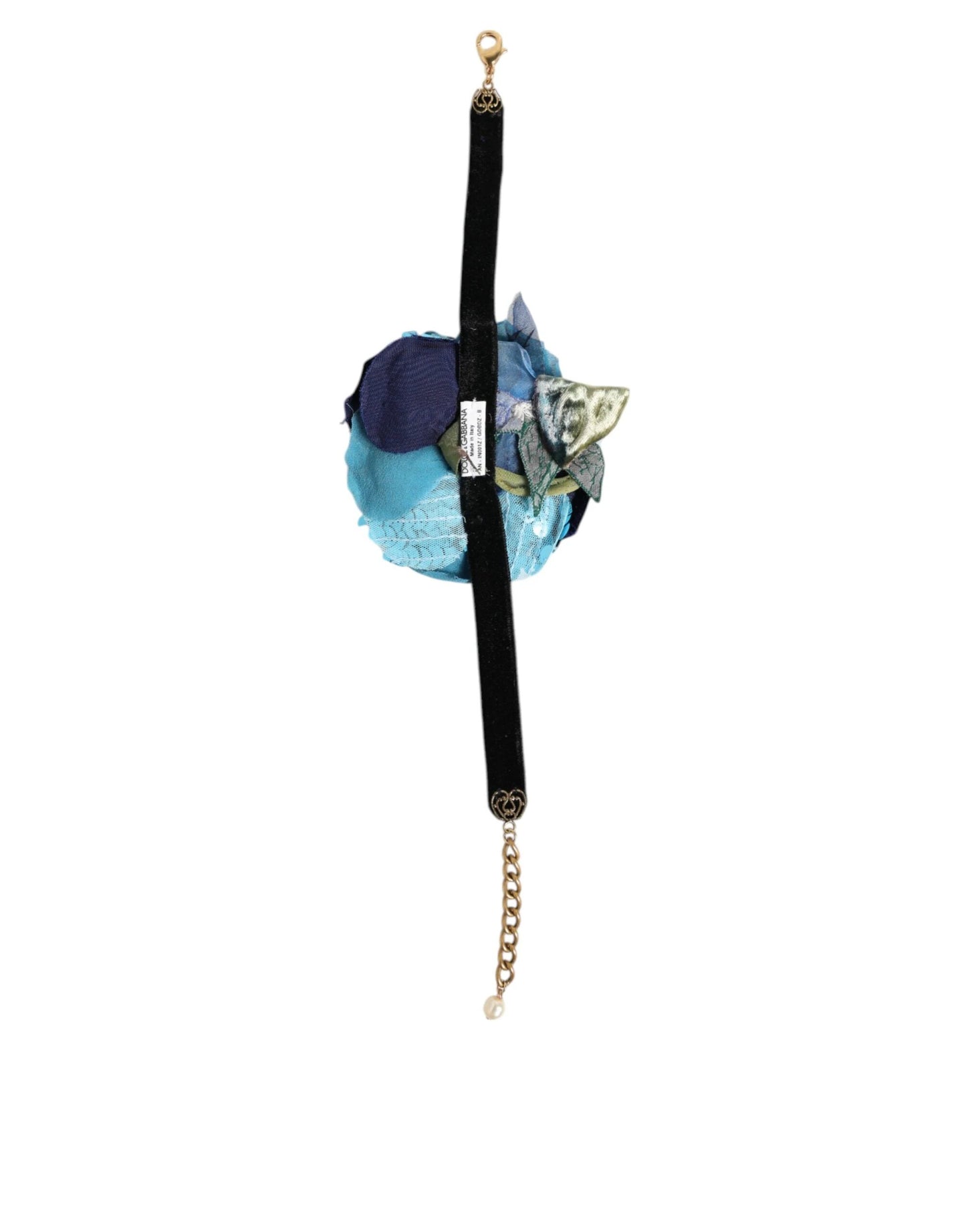 Dolce & Gabbana Blue Floral Appliqué Velvet Choker Crystal Beads Necklace by Dolce & Gabbana