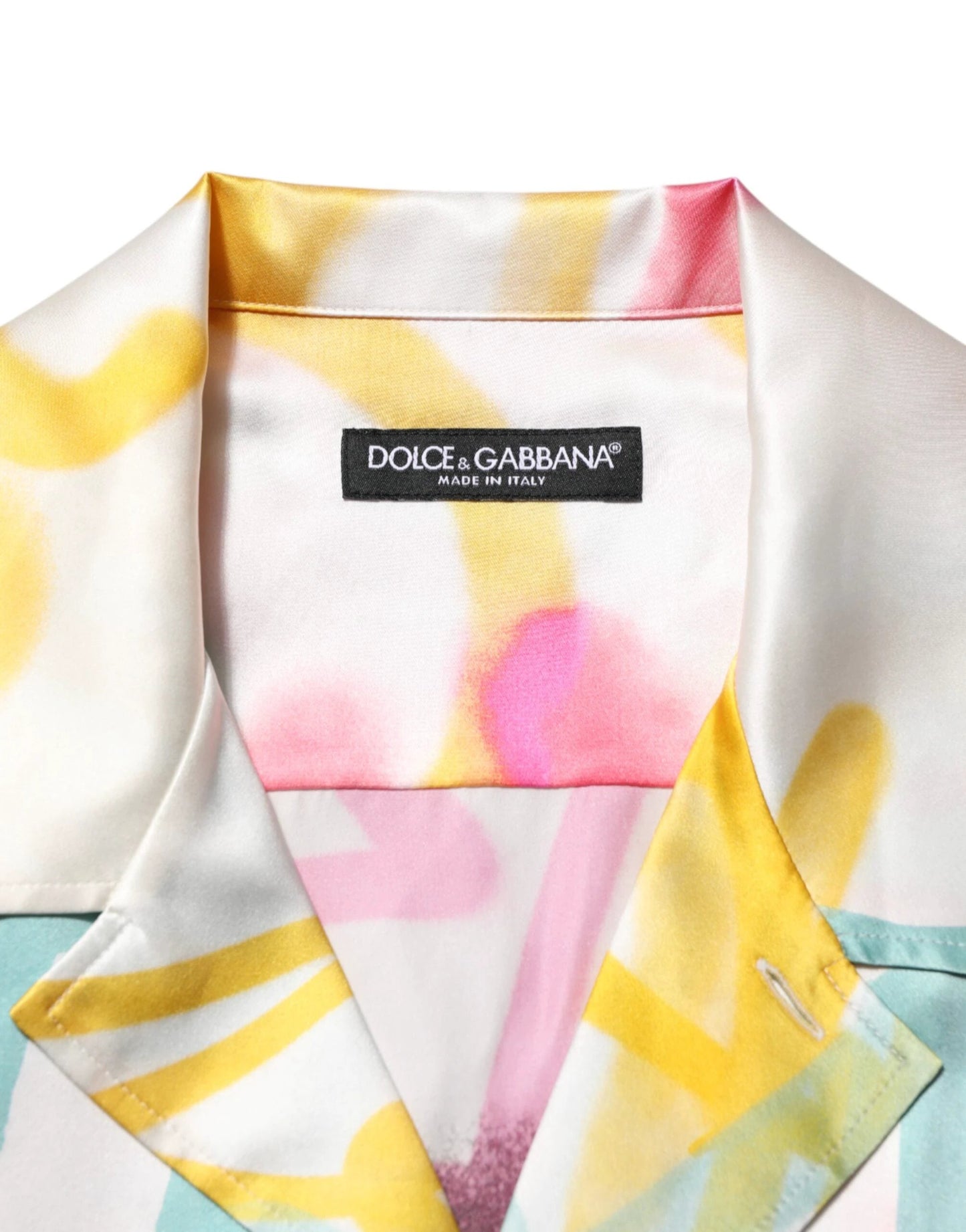 Dolce & Gabbana White Silk Hawaiian Graffiti Print Men Casual Shirt by Dolce & Gabbana