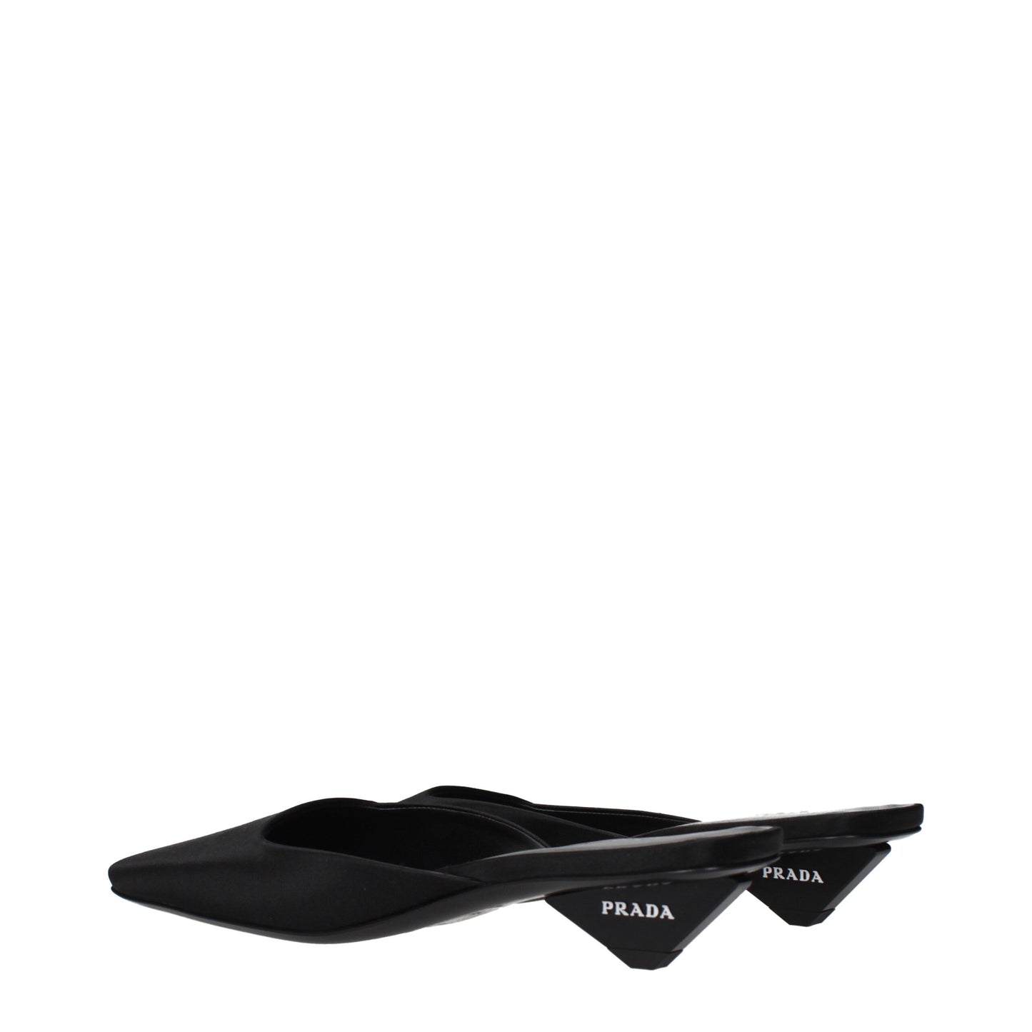 Prada – Sandales Plates Satin Noir Logo Latéral