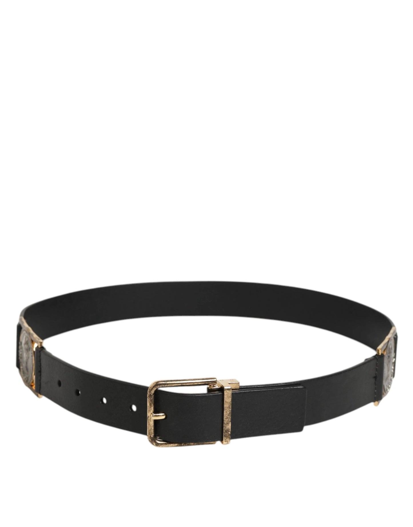 Dolce & Gabbana Black Leather Gold Silver Coin Buckle Belt by Dolce & Gabbana