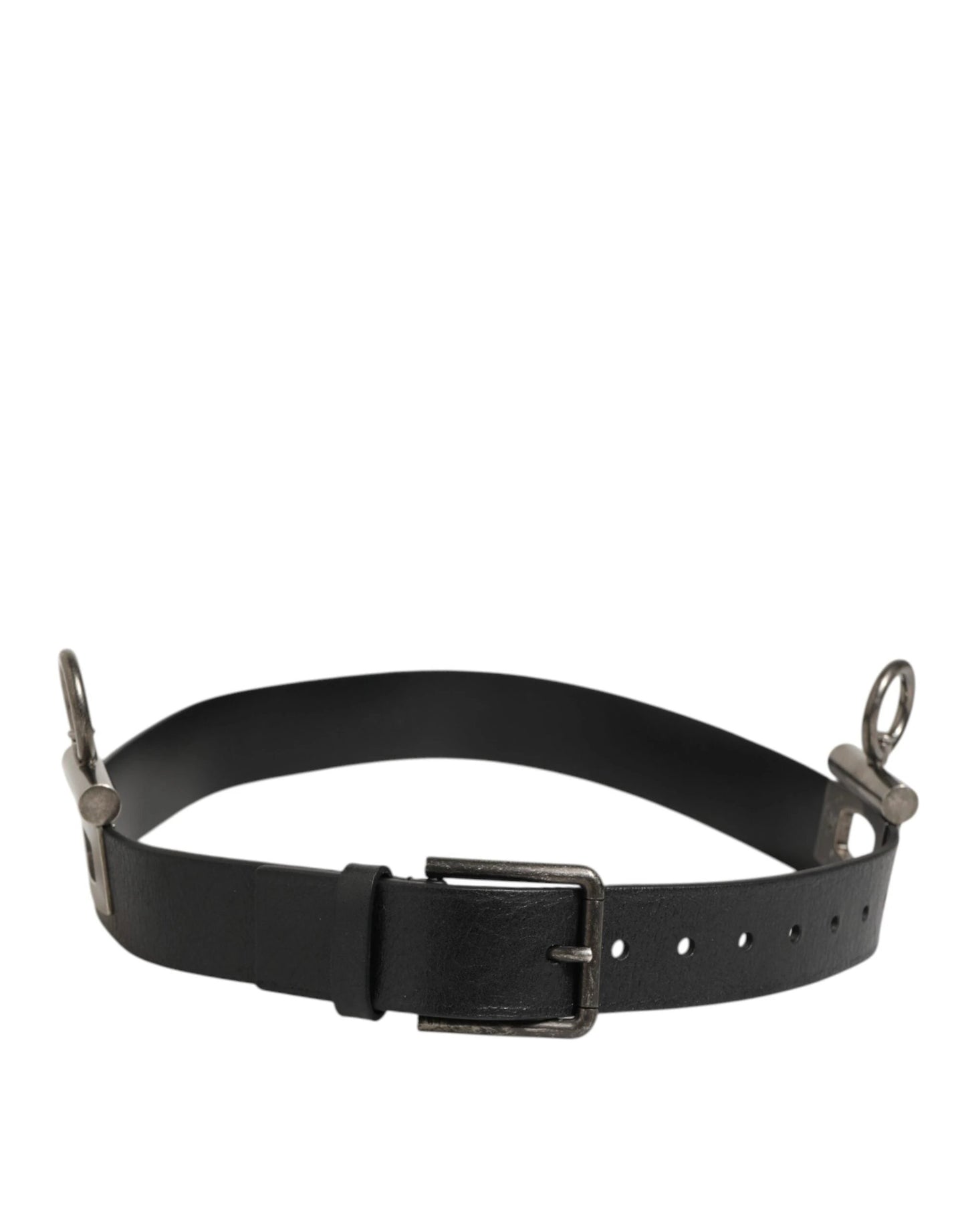 Dolce & Gabbana Black Leather Side Rings Brass Buckle Belt by Dolce & Gabbana