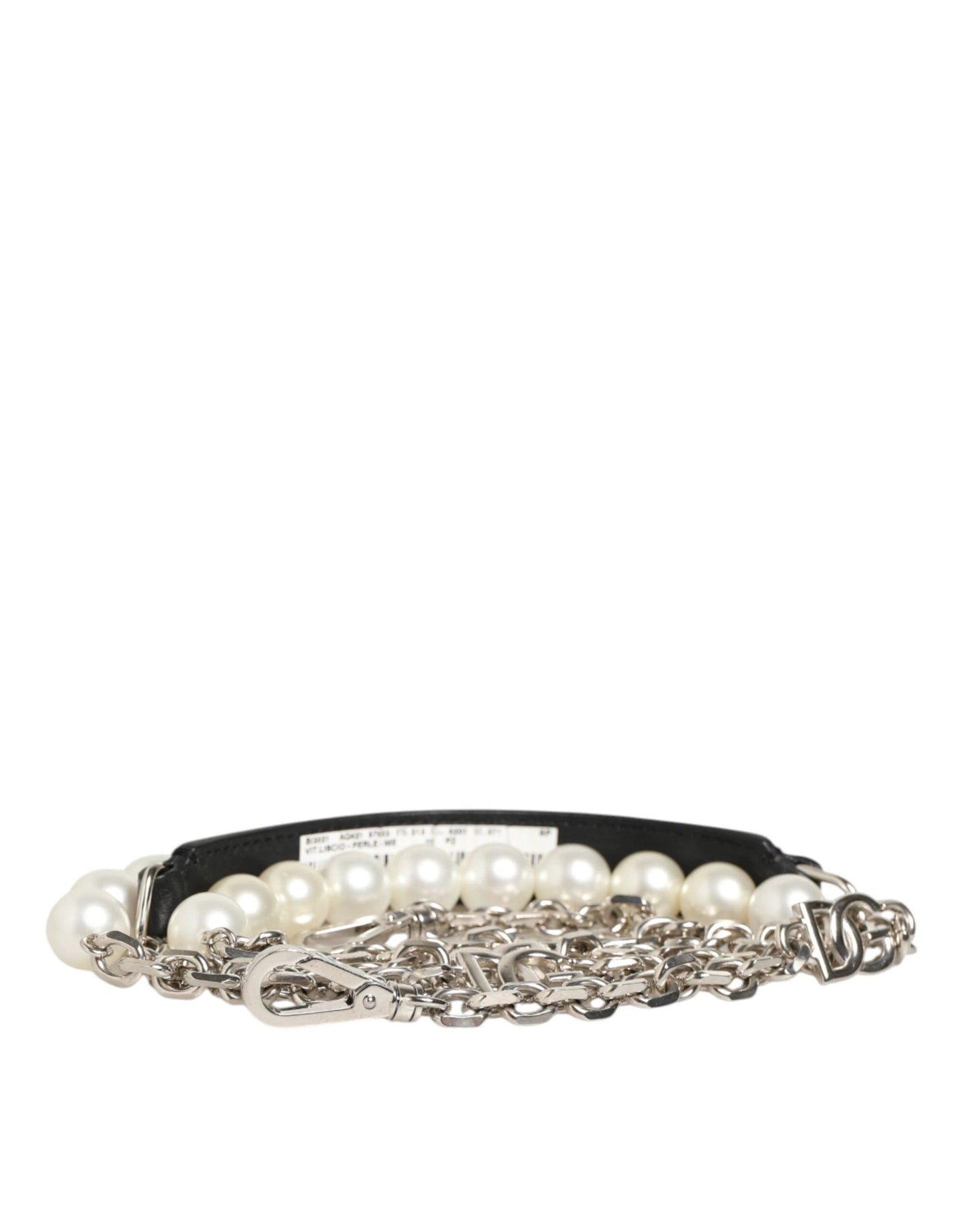 Dolce & Gabbana Black Leather Pearl Chain Bag Accessory Shoulder Strap by Dolce & Gabbana