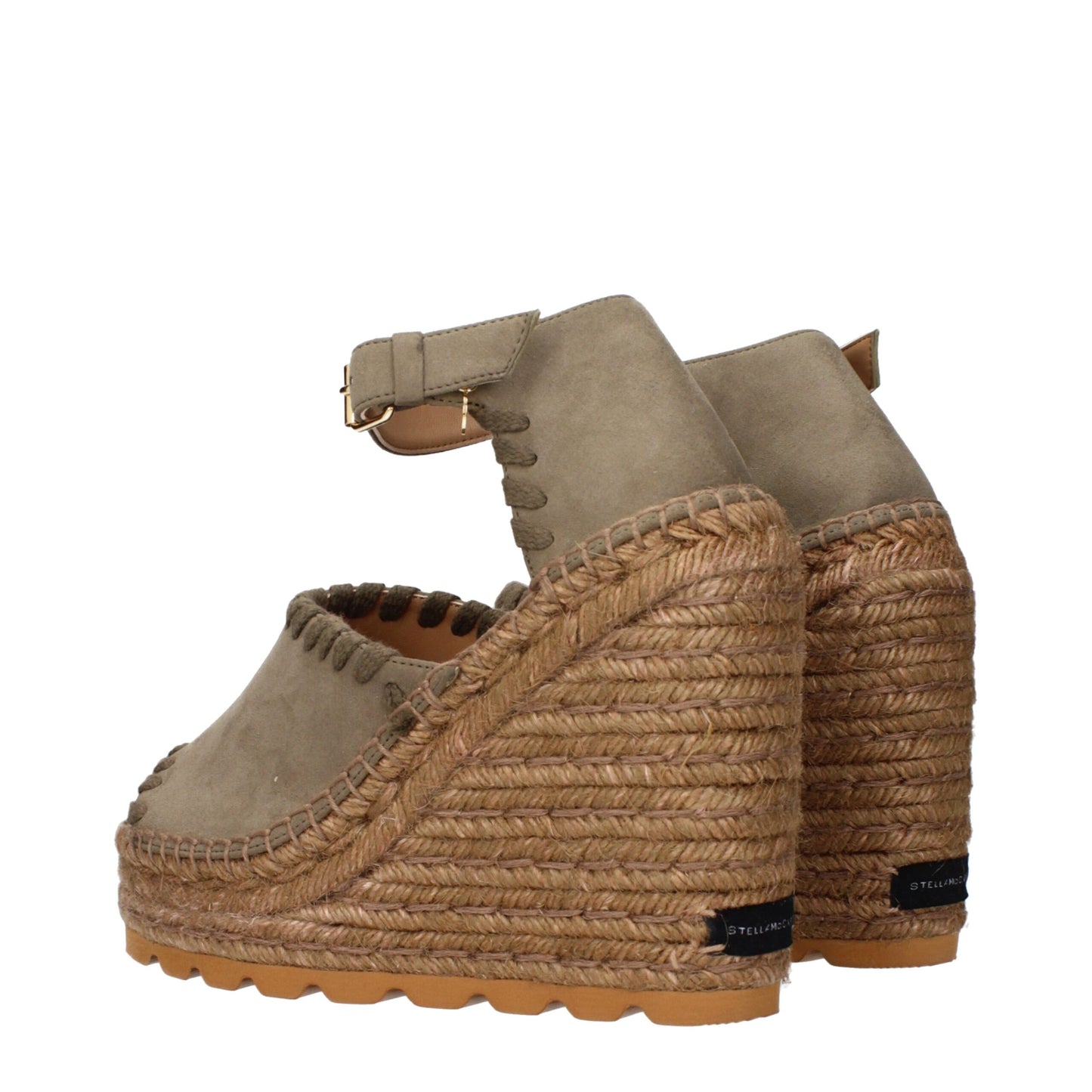 Stella McCartney – Sandales Compensées Éco-Suède Vert Logo