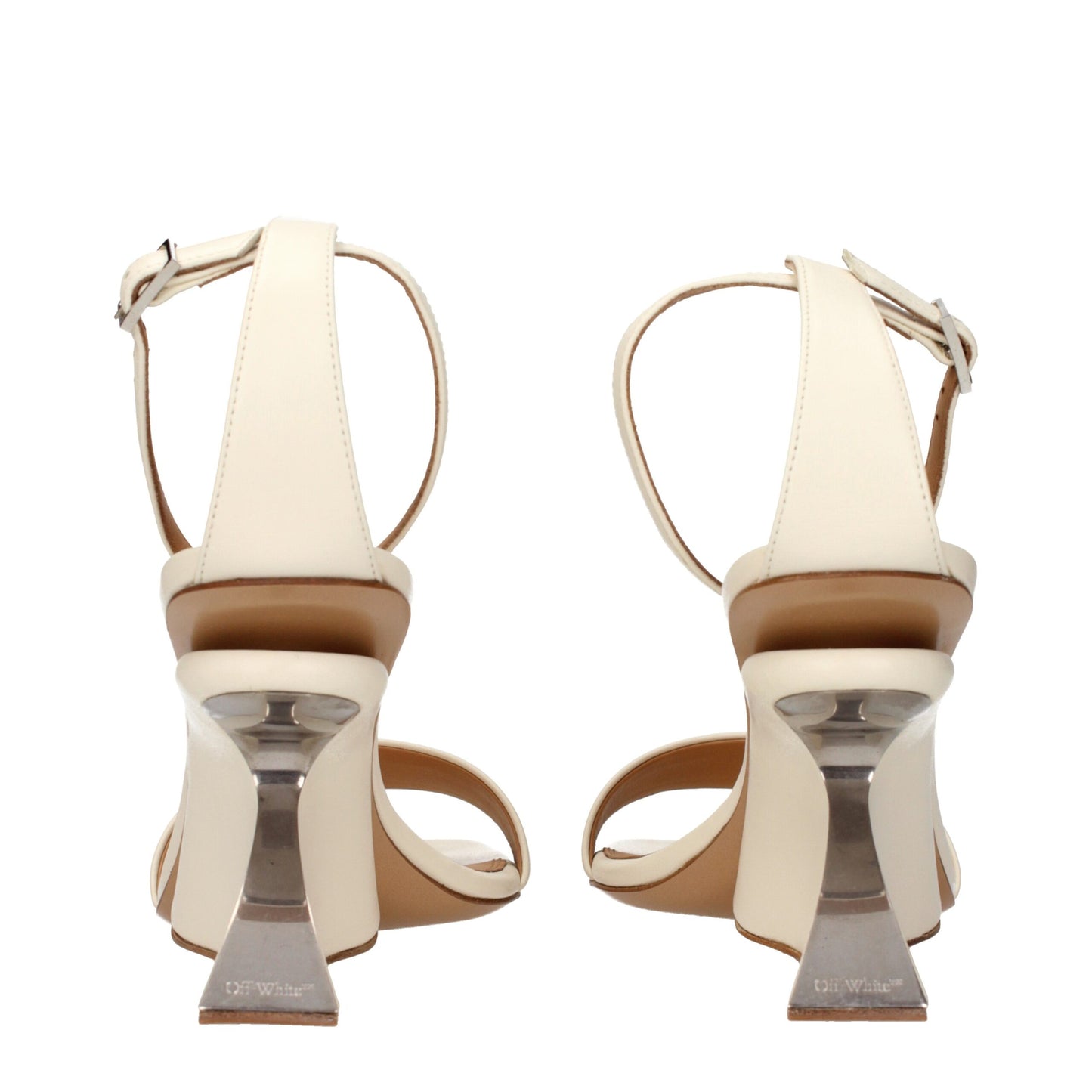 Off-White – Sandales Plateforme Cuir Beige Effet Vintage