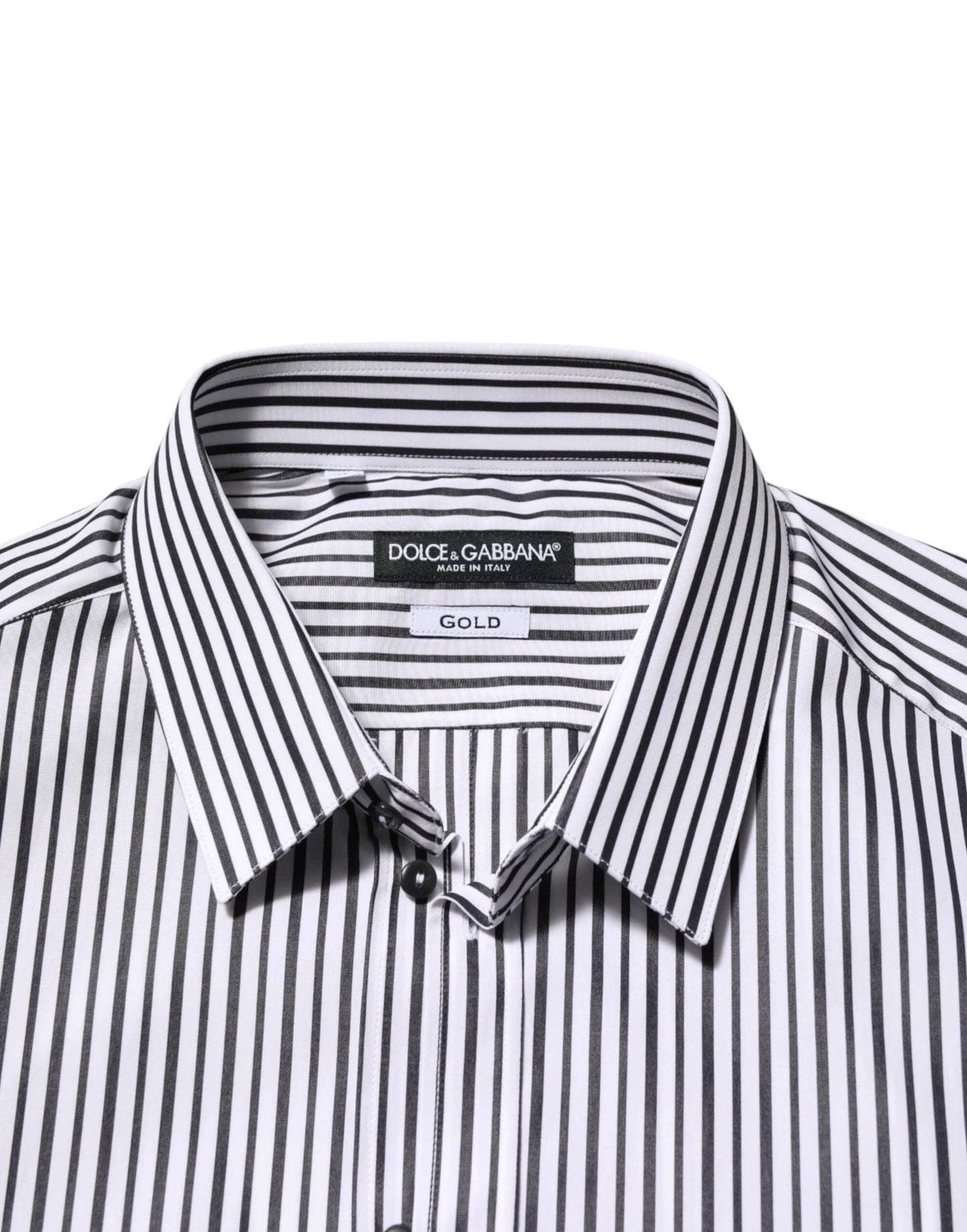 Dolce & Gabbana Black White Stripes Men GOLD Dress Shirt by Dolce & Gabbana
