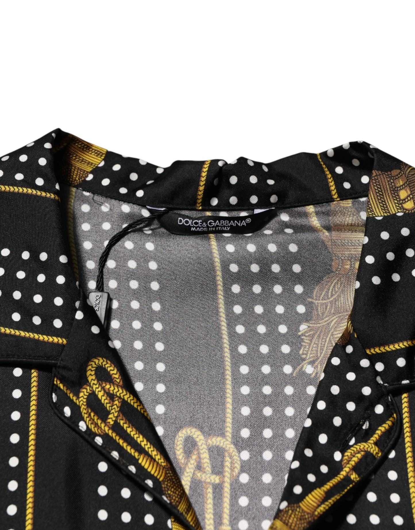 Dolce & Gabbana Black Dotted Tassel Silk Button Down Shirt by Dolce & Gabbana