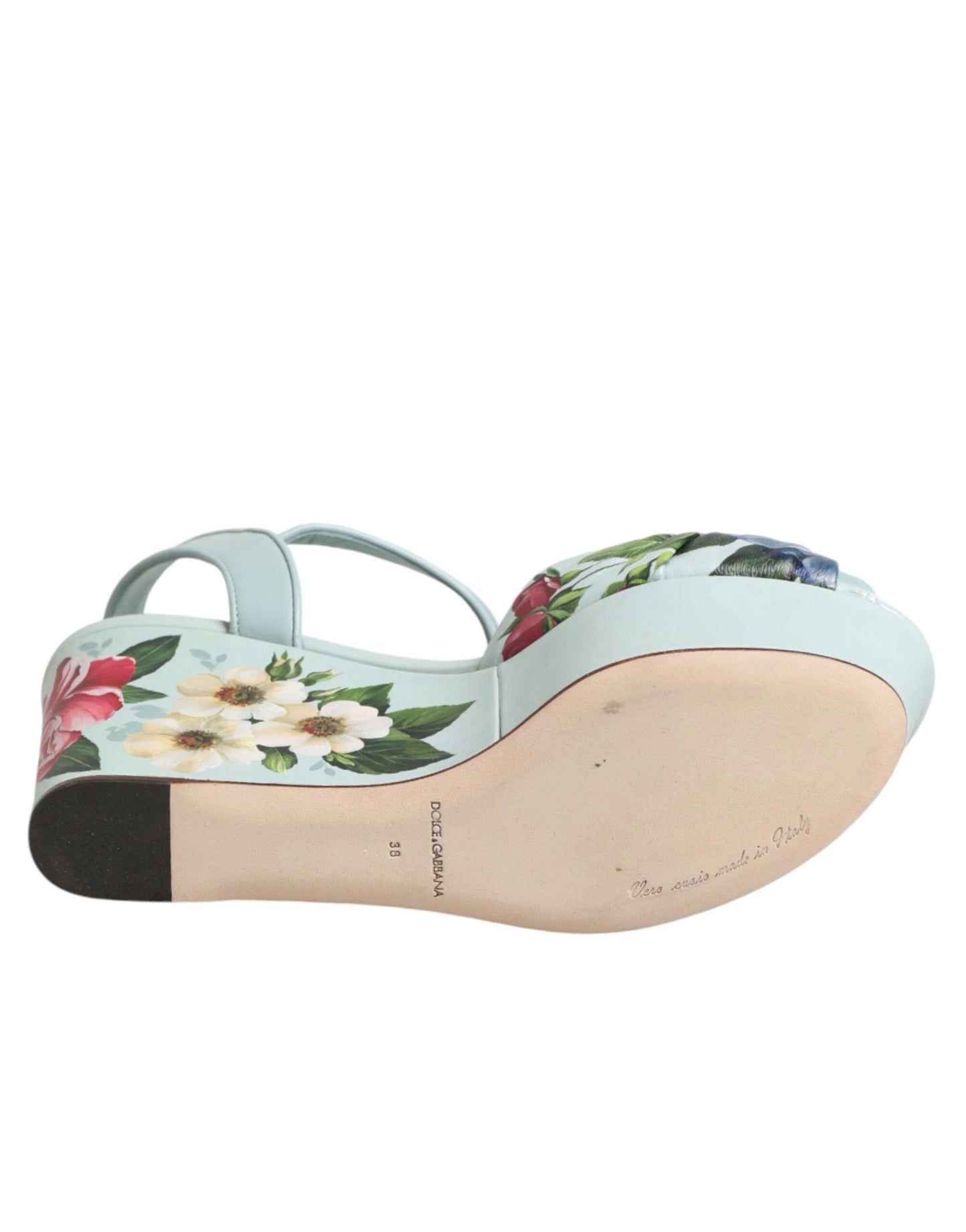 Dolce & Gabbana Green Floral Ankle Strap Wedge Sandals Shoes by Dolce & Gabbana