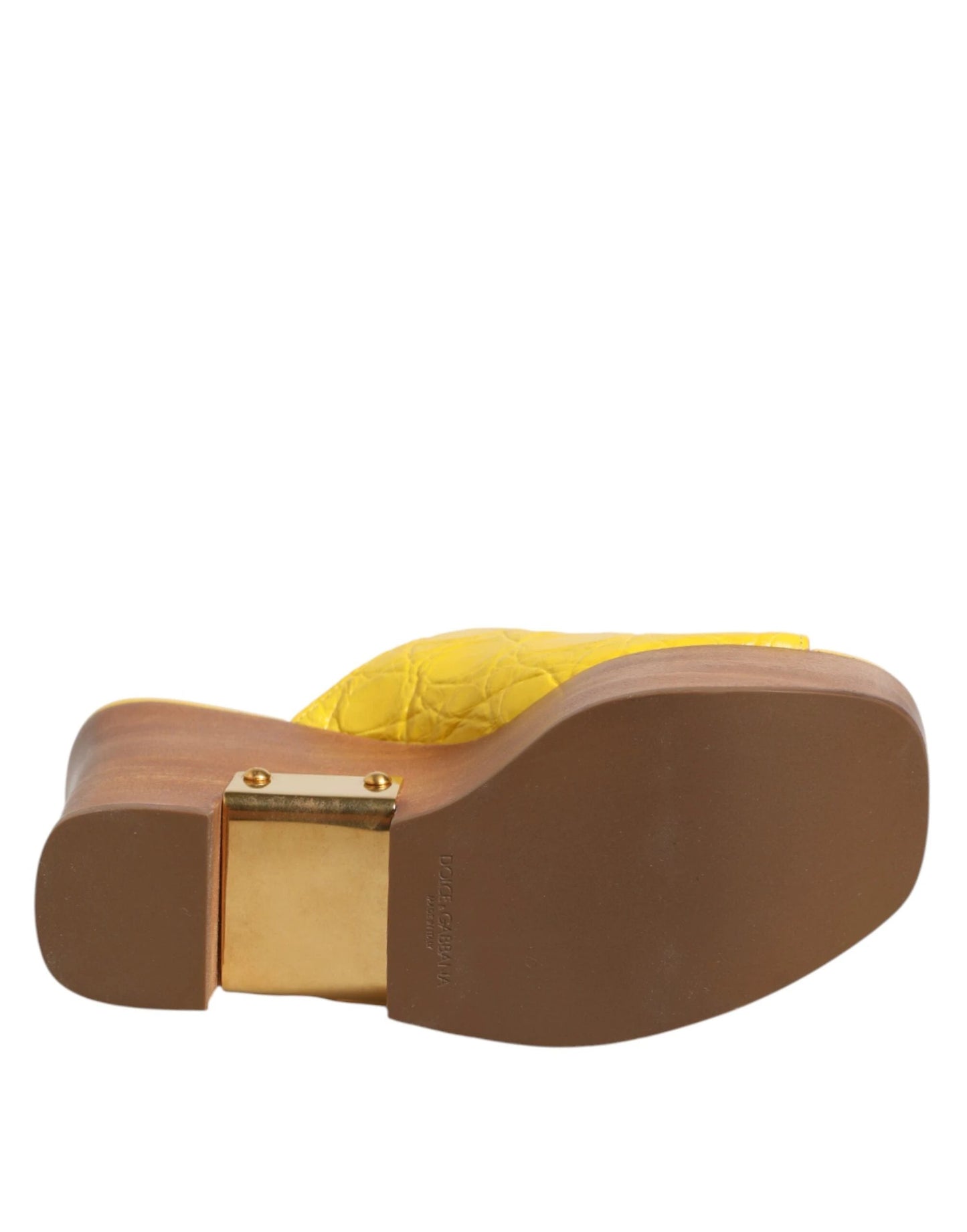 Dolce & Gabbana Yellow Leather Wood Mule Wedge Slides Shoes by Dolce & Gabbana