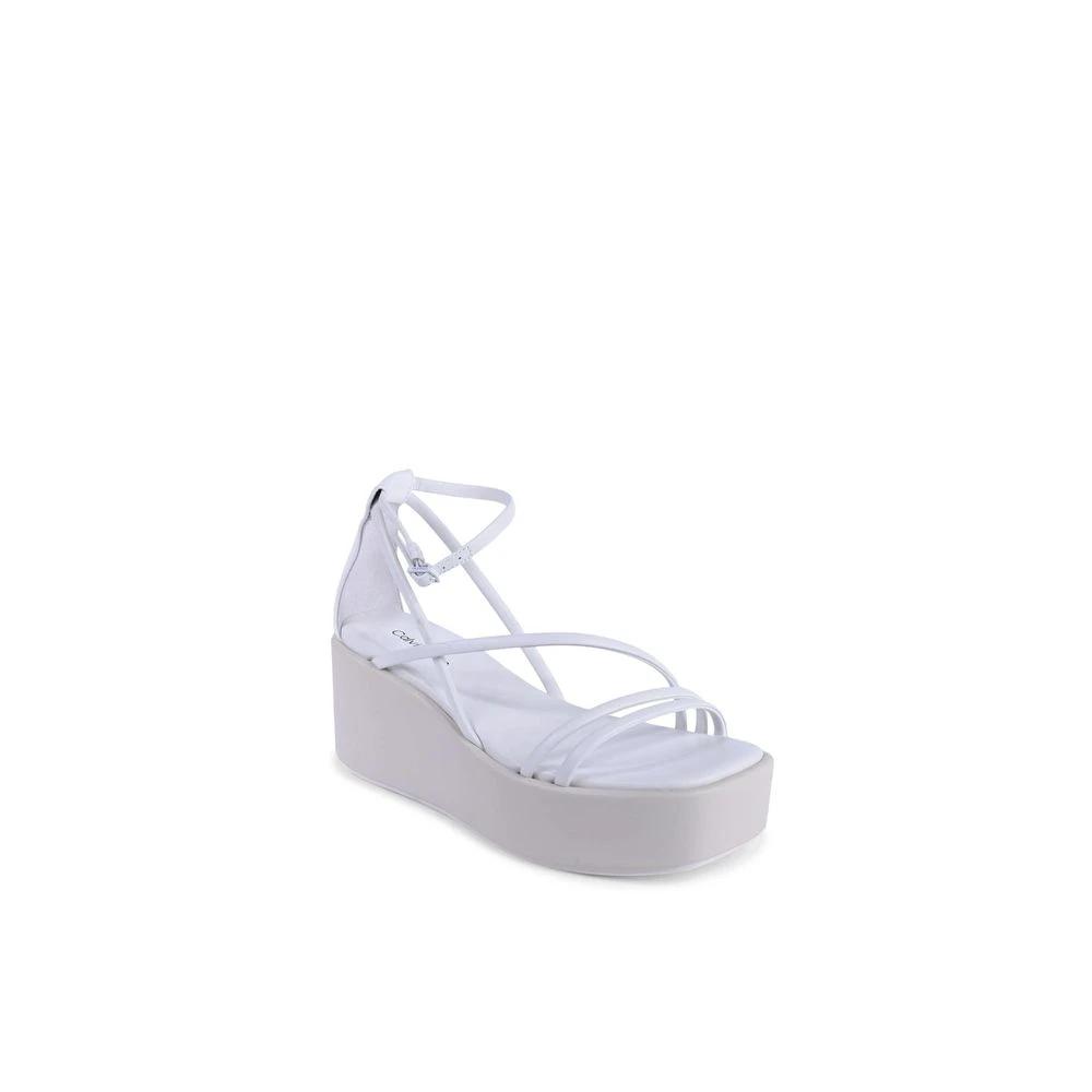 Calvin Klein White Leather Platform Sandals by Calvin Klein