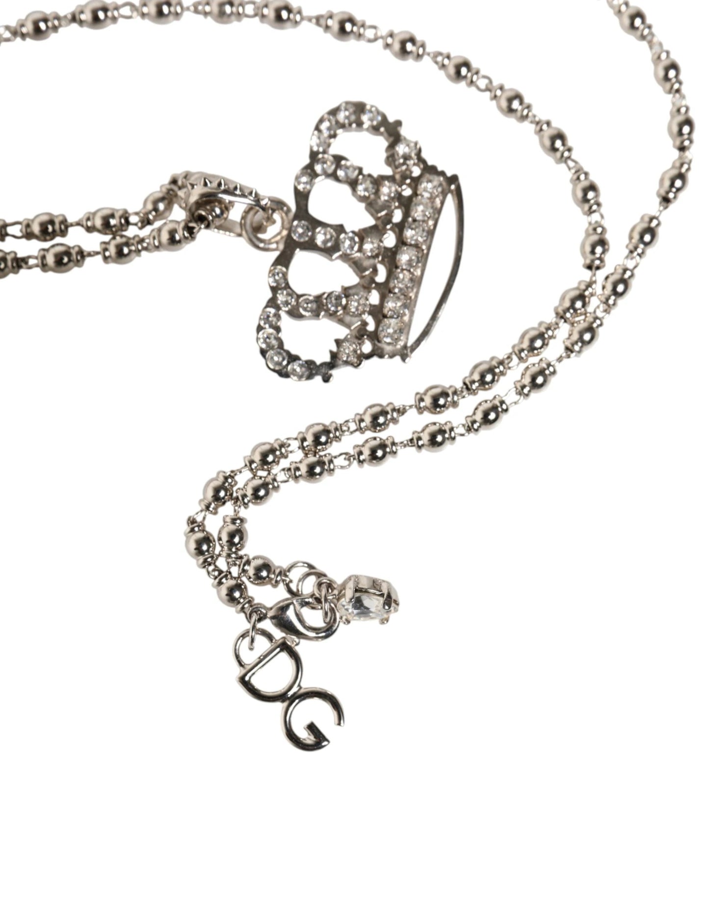 Dolce & Gabbana Silver Tone Brass Chain Crown Crystal Pendant Necklace by Dolce & Gabbana