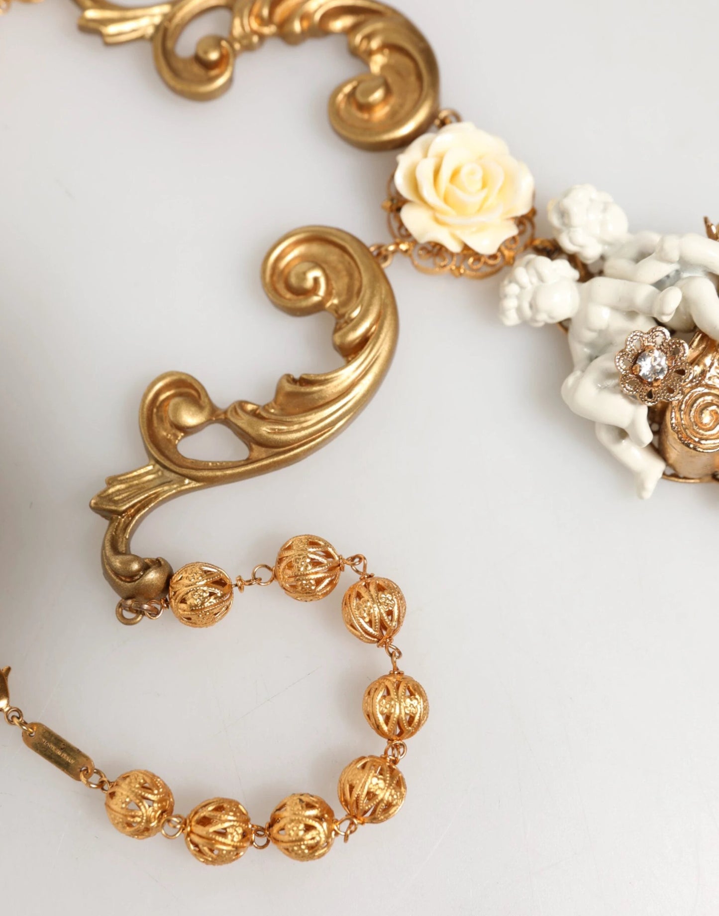 Dolce & Gabbana Gold Ceramic Crystal Cherub Baroque Pendant Necklace by Dolce & Gabbana