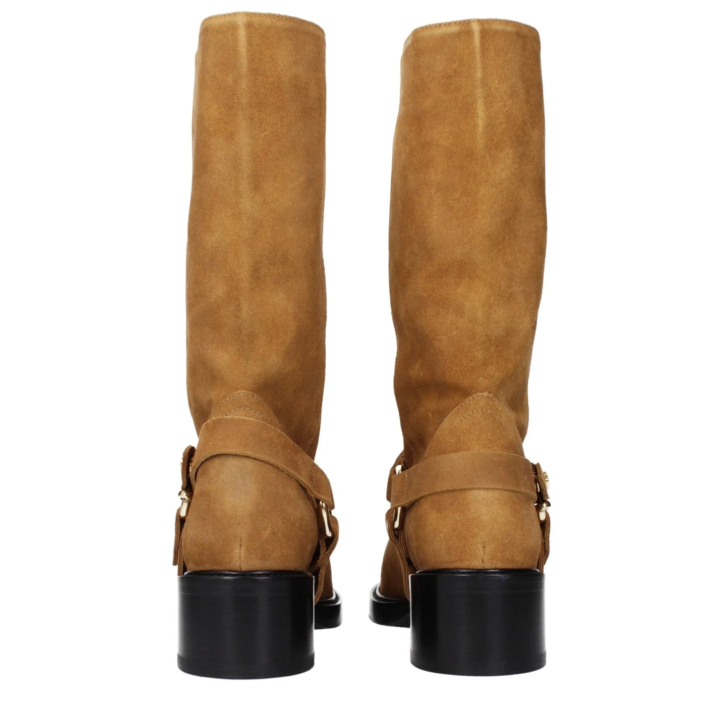 Chloé – Bottines Suède Marron Détail Amovible Logo Latéral