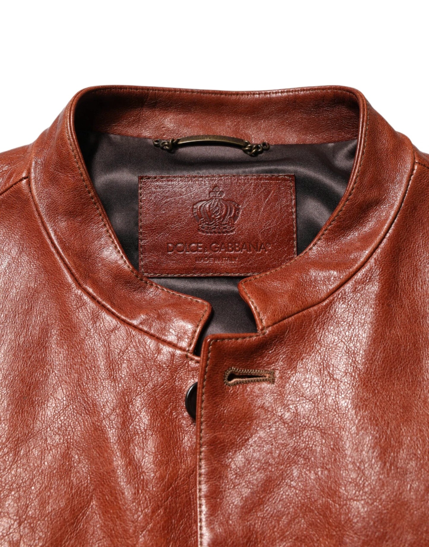 Dolce & Gabbana Brown Leather Button Down Men Biker Jacket by Dolce & Gabbana