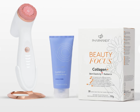 Kit Better Together LumiSpa iO Rose Gold + Beauty Focus Collagen+ – peaux normales à mixtes
