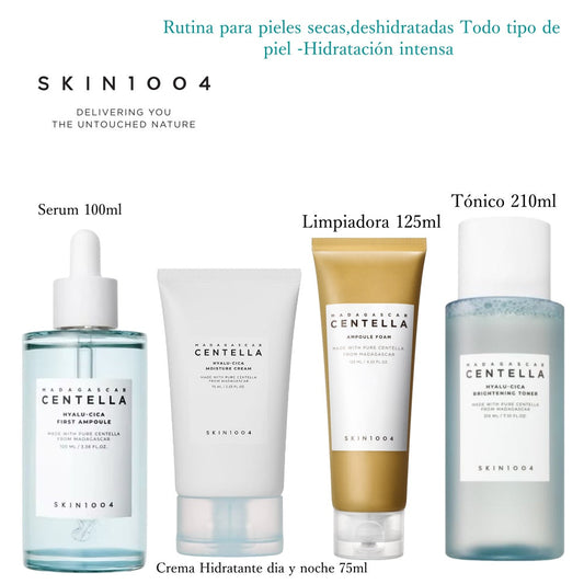 SKIN1004 - Intense Moisturizing Routine with Centella + Hialuronic Acid 🌀 4Products | Piel Seca/Deshidratada | Repair of Barrera | 100% Vegan"