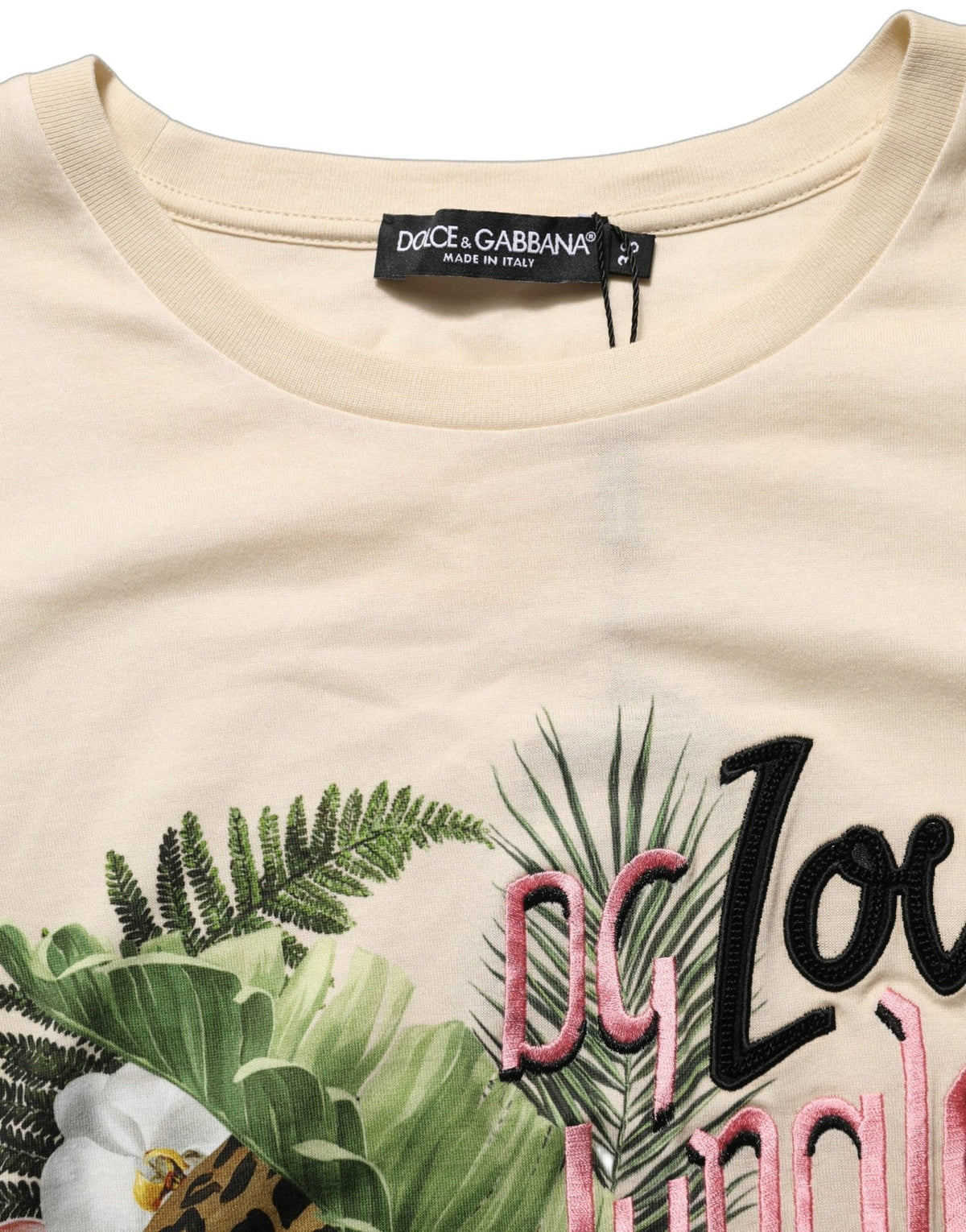Dolce & Gabbana Beige Jungle Print Cotton Round Neck T-Shirt - HBPS Beauty & Fashion