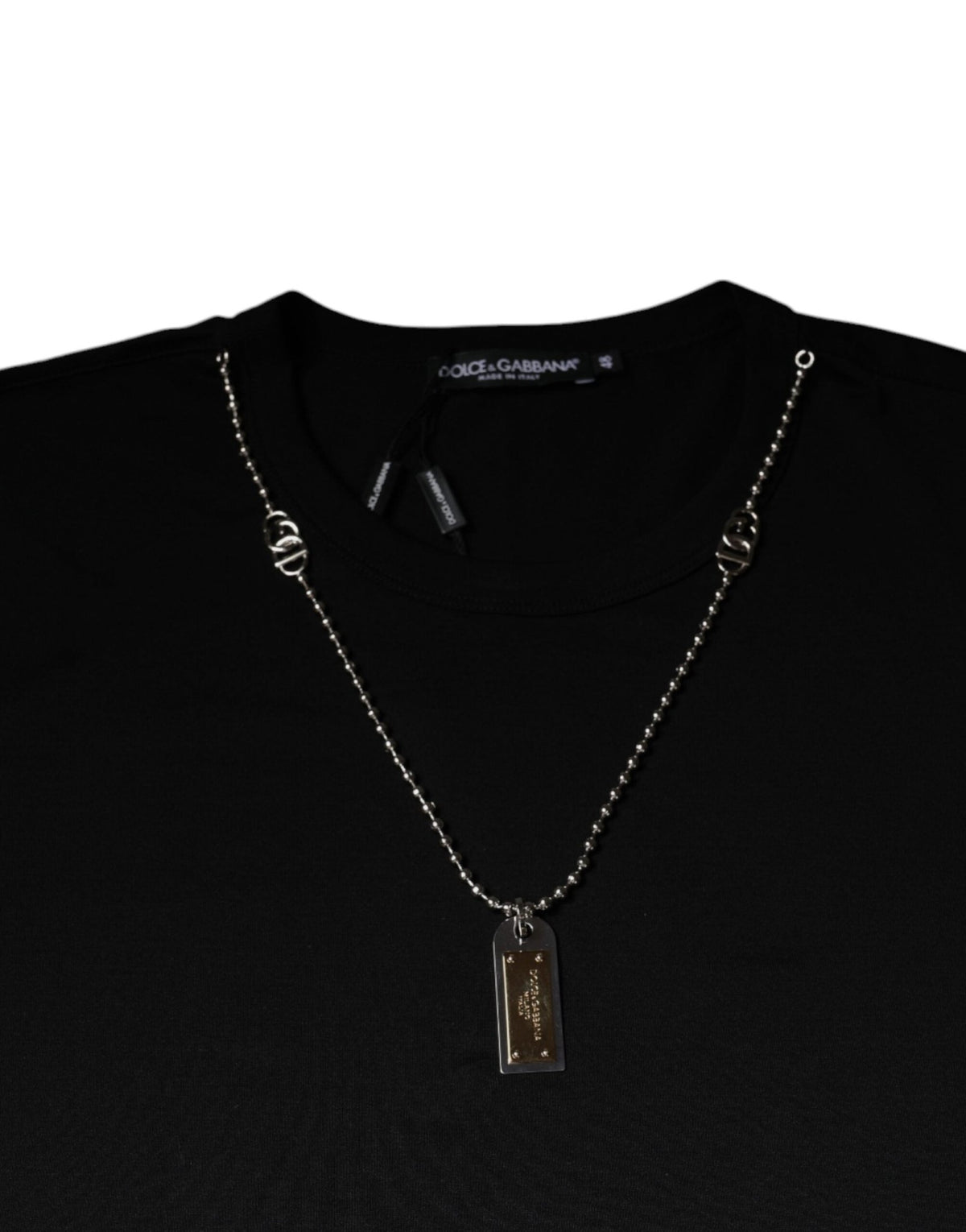 Dolce & Gabbana Black Cotton Necklace Embellished T-shirt - HBPS Beauty & Fashion