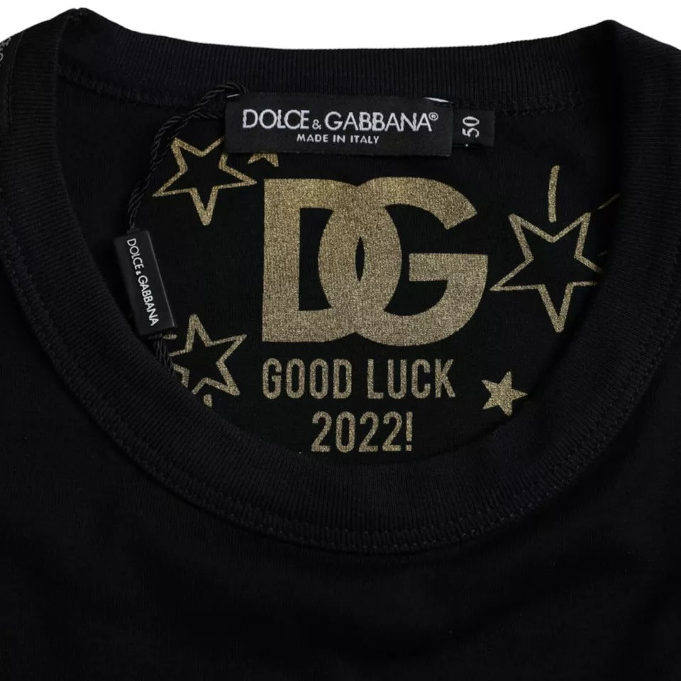 Dolce & Gabbana Black Cotton Round Neck Short Sleeves Men T-shirt - HBPS Beauty & Fashion