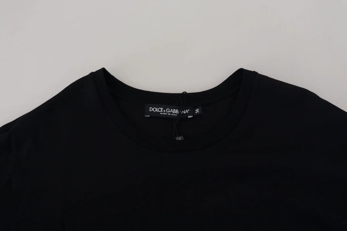 Dolce & Gabbana Black T-shirt Blouse Tassle Cotton Blouse - HBPS Beauty & Fashion