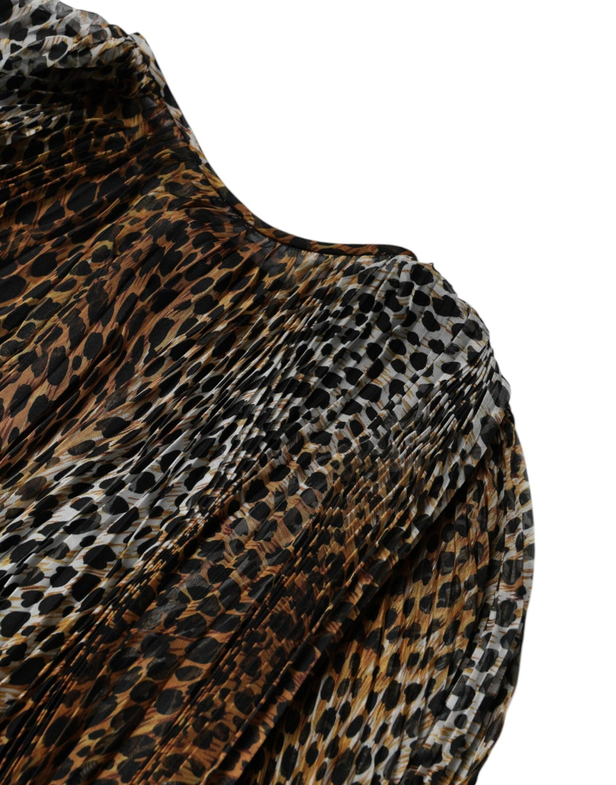 Dolce & Gabbana Brown Leopard Print Scarf Collared Chiffon Dress - HBPS Beauty & Fashion