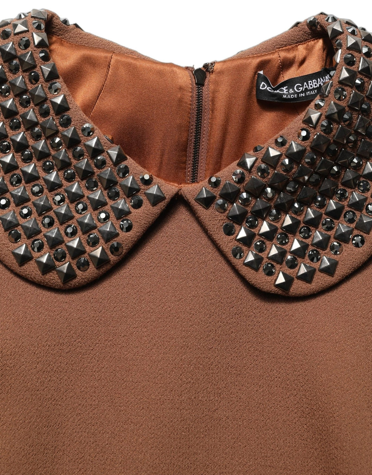 Dolce & Gabbana Brown Wool Rhinestone Embellished Midi Dress - HBPS Beauty & Fashion