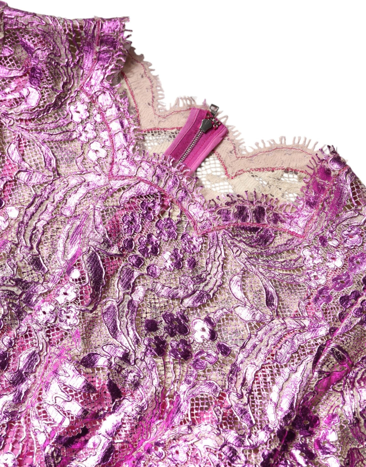 Dolce & Gabbana Metallic Fuchsia Floral Sheath Mini Dress - HBPS Beauty & Fashion