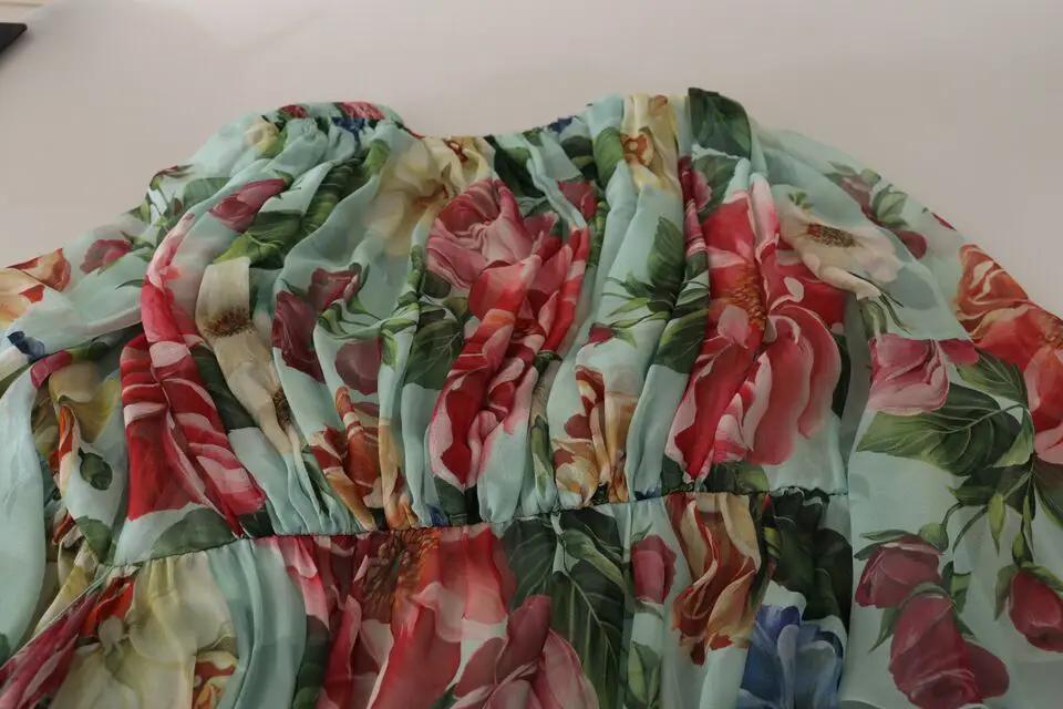 Dolce & Gabbana Multicolor Green Floral Silk Wrap Midi Dress - HBPS Beauty & Fashion