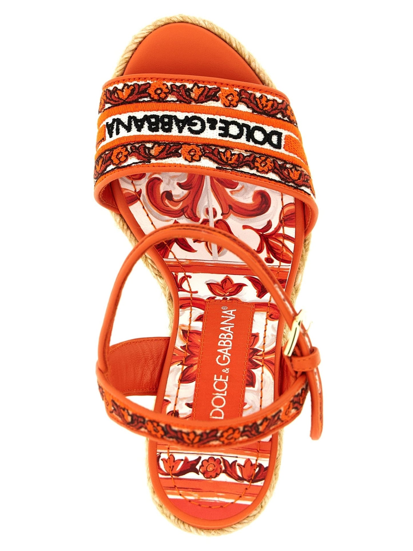 Dolce & Gabbana Orange Cotton Wedge Sandals - HBPS Beauty & Fashion