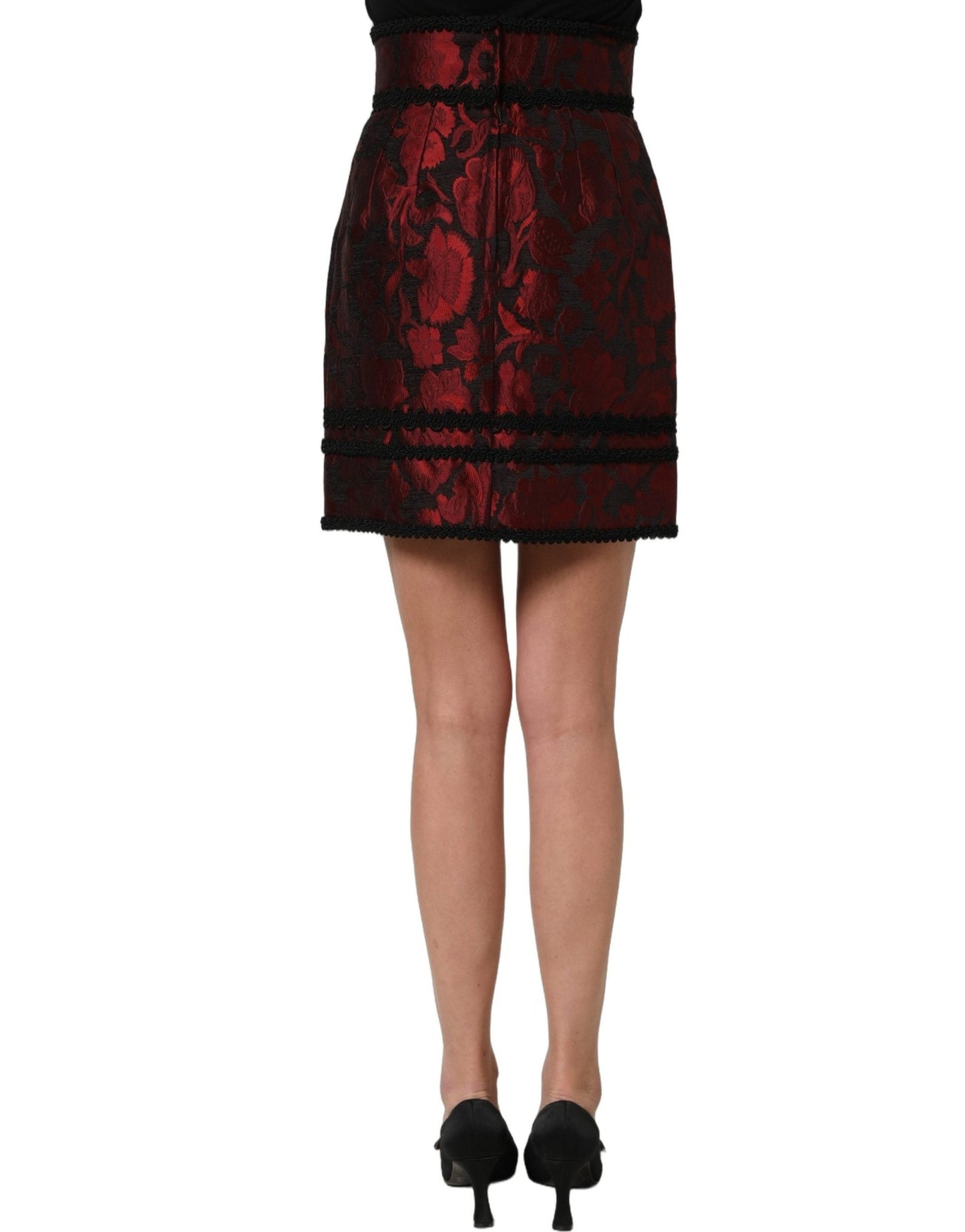 Dolce & Gabbana Red Black Floral Lace Jacquard Mini Skirt - HBPS Beauty & Fashion