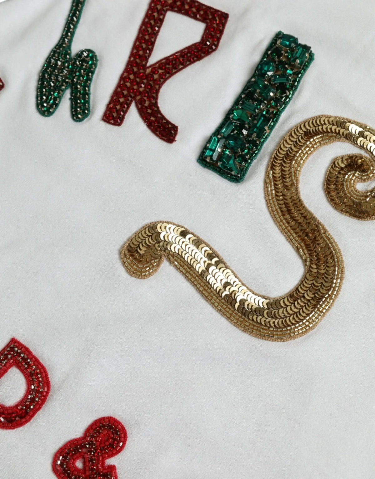 Dolce & Gabbana White Cotton Christmas Sequin Fur T-shirt - HBPS Beauty & Fashion