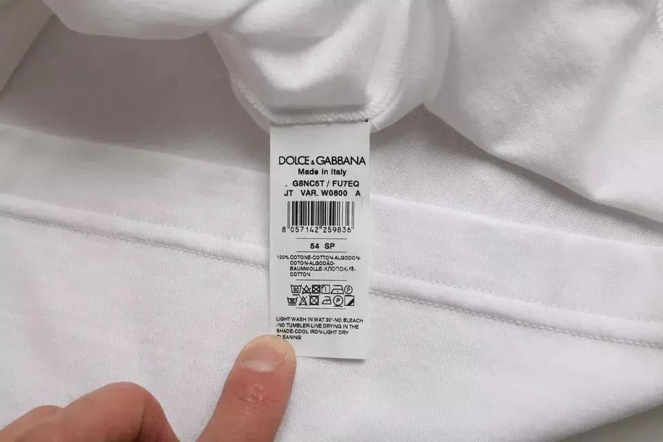 Dolce & Gabbana White Cotton Round Neck Short Sleeve T-shirt - HBPS Beauty & Fashion