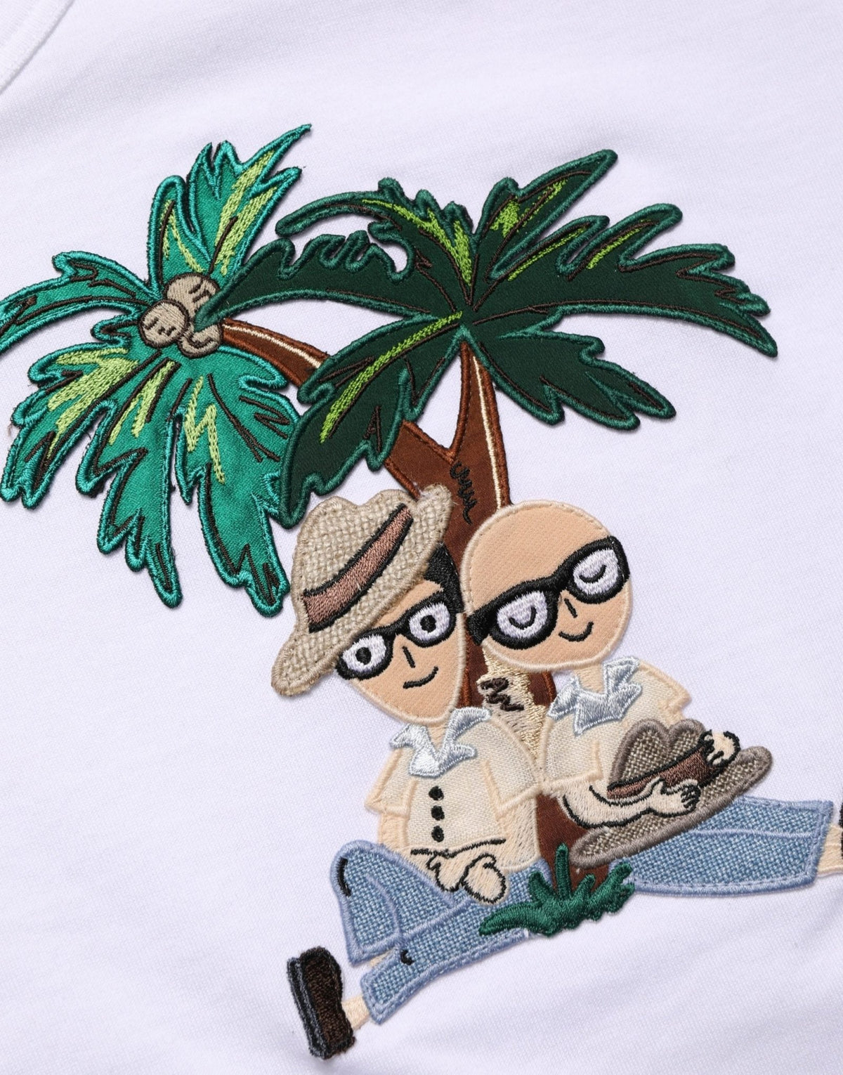 Dolce & Gabbana White Palm Embroidered Men Crew Neck T-shirt - HBPS Beauty & Fashion
