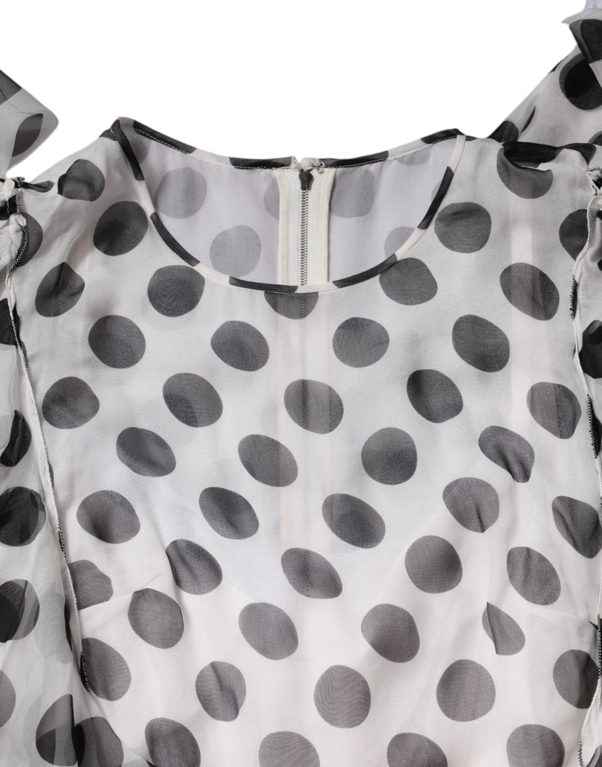 Dolce & Gabbana White Polka Dotted Silk Blend A-line Dress - HBPS Beauty & Fashion