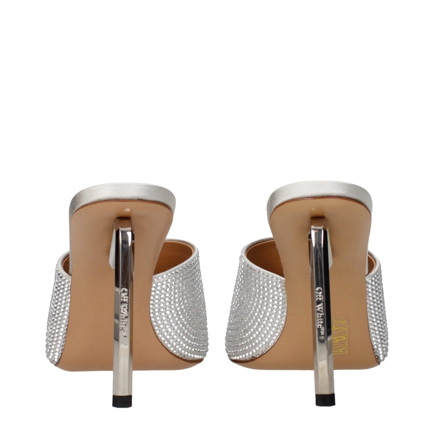 Off-White Gray Satin Stiletto Heel Sandals - HBPS Beauty & Fashion