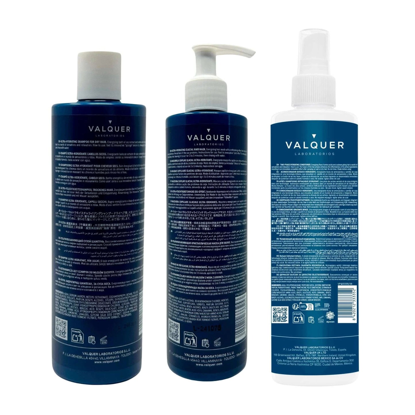 Pack Ultrahidratante Champú, ice hair mask y acondicionador bifásico para cabellos secos - 1000 ml by Valquer®